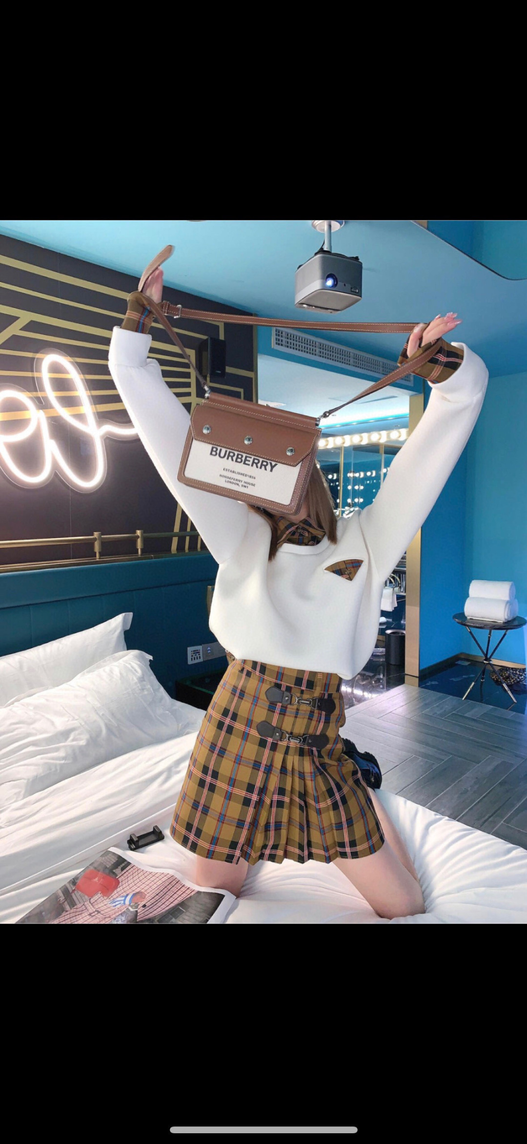 Burberry Mini Horseferry Print Leather And Canvas Title Bag in brown