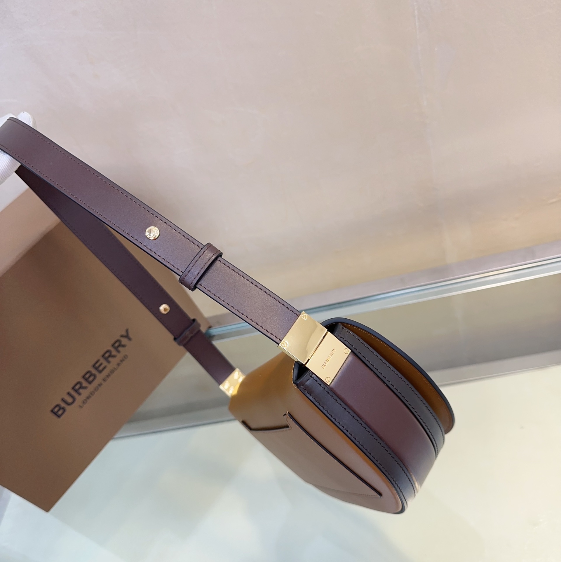 Burberry Olympia Mini Zip Bicolor Leather Shoulder Bag, Tan