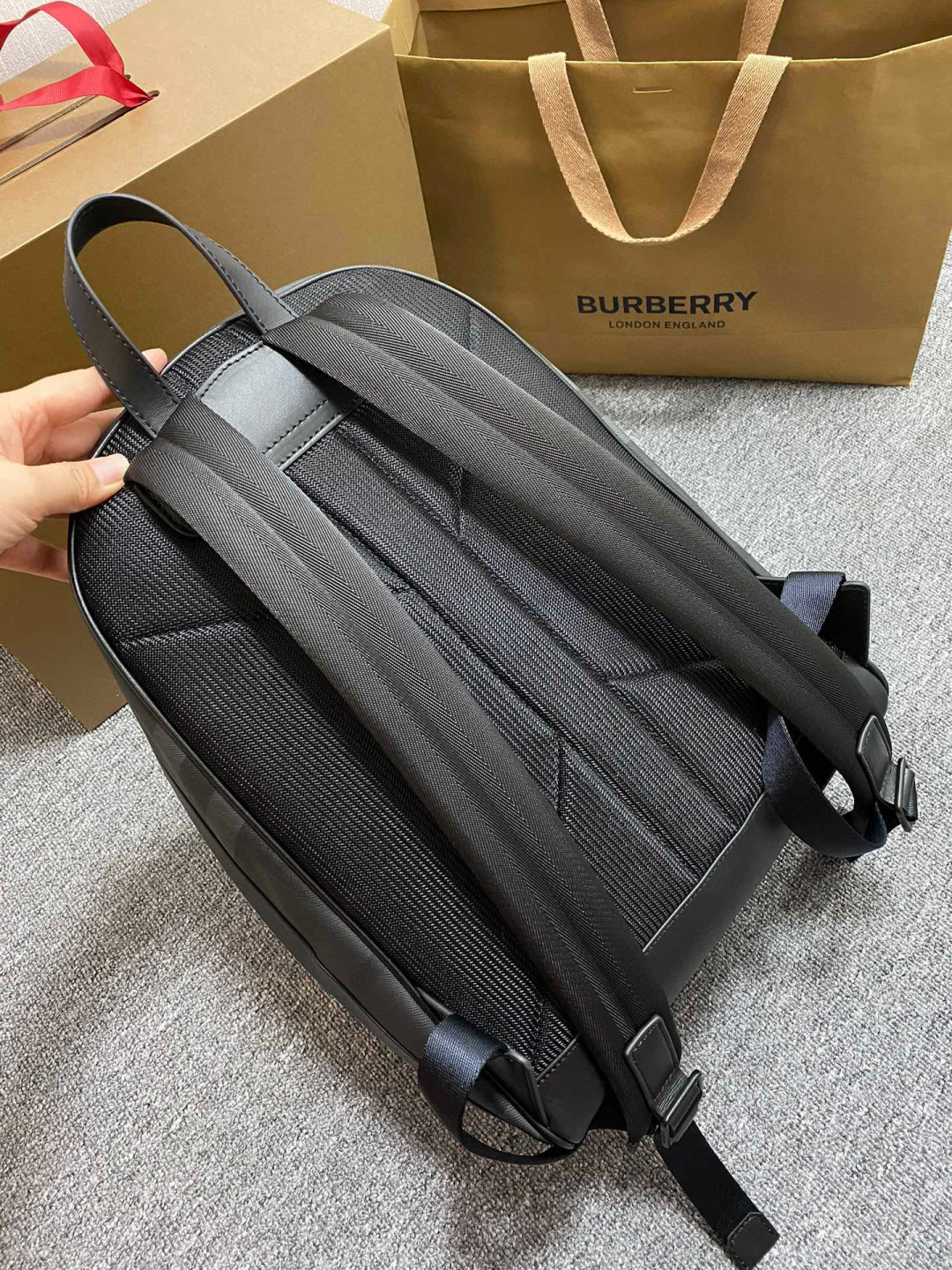 BURBERRY Rocco Charcoal Checkered E-Canvas Backpack BURBERRY  00999