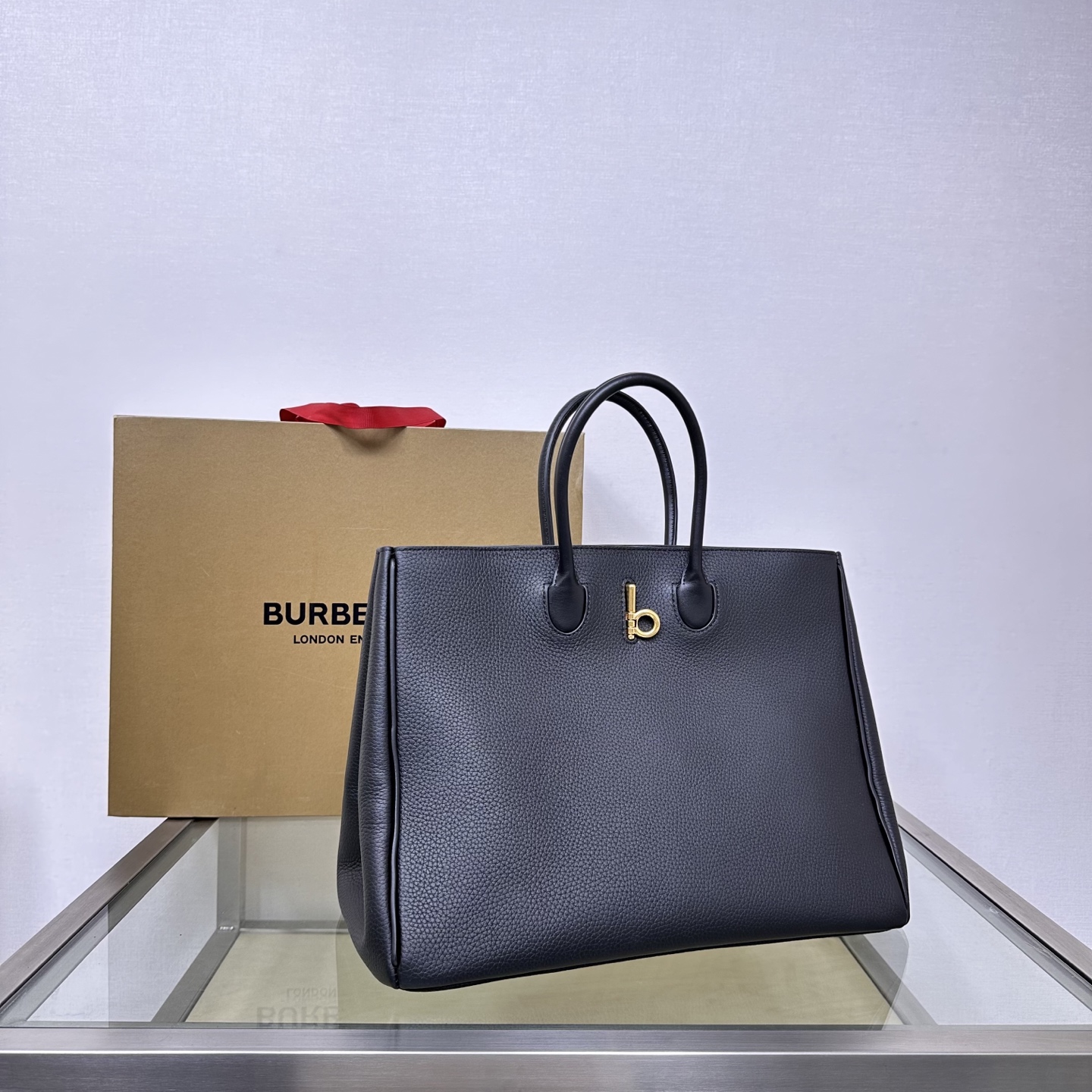 Burberry Rocking Horse Medium Black Leather Tote