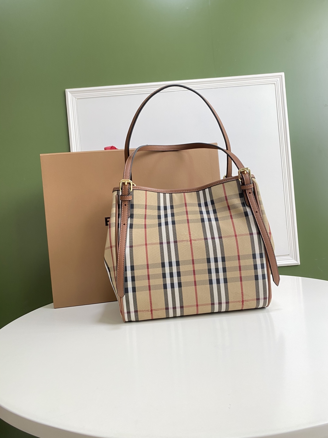 Burberry Small Canter Check & Leather Tote