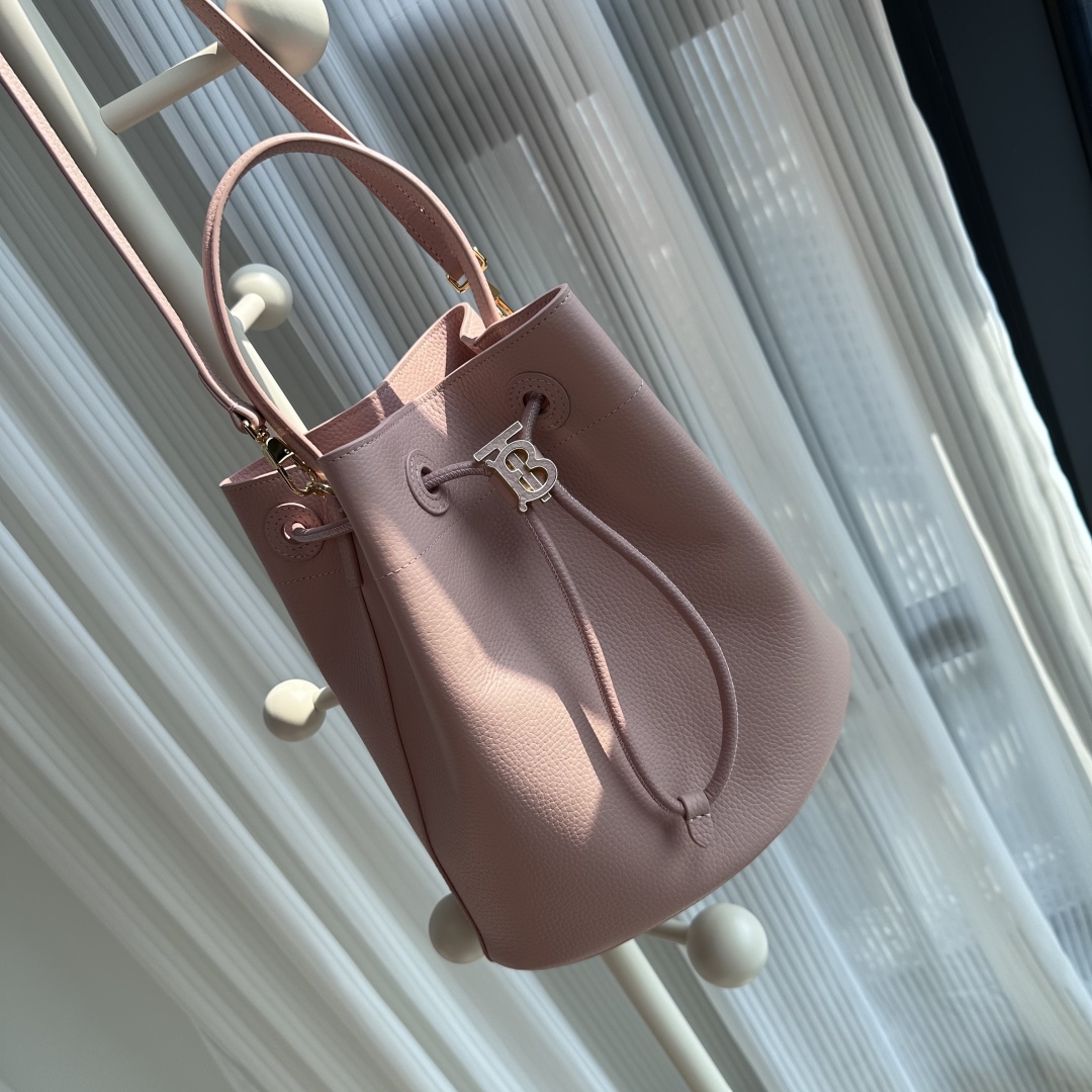 Burberry Small Drawstring Bucket Bag in Grainy Leather