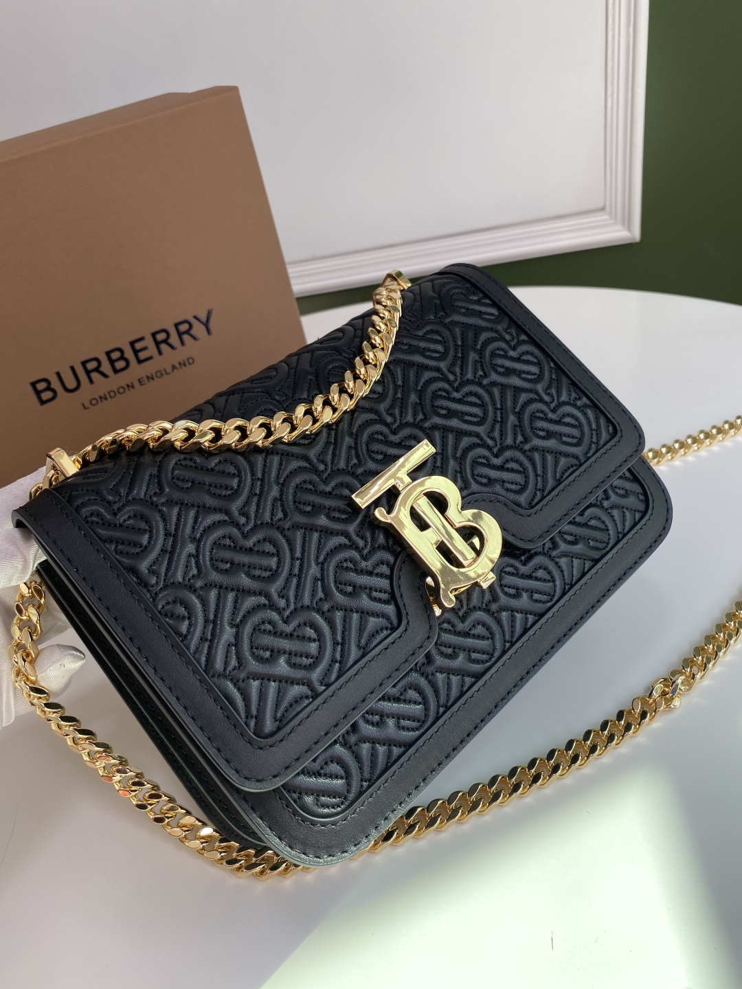 Burberry TB Flap Chain Bag Monogram Embossed Leather BURBERRY  00809