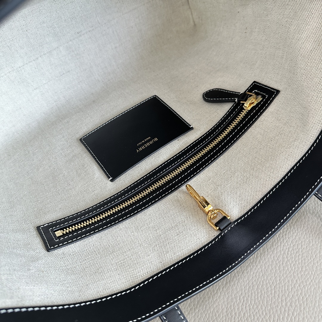 Burberry TB Monogram Motif Tote Leather Medium Black