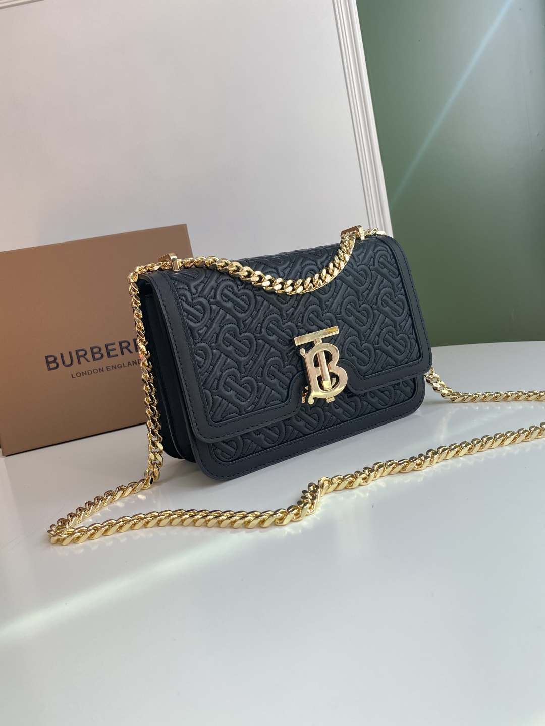Burberry TB Quilted Monogram Leather Shoulder Bag - Black Shoulder Bags, Handbags - Burberry 02669