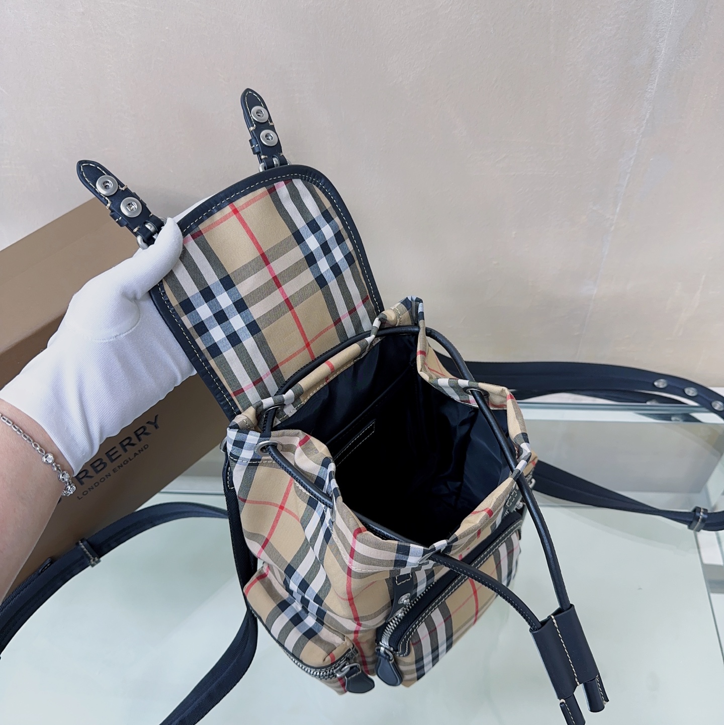 BURBERRY Vintage Check Small Rucksack Backpack Antique