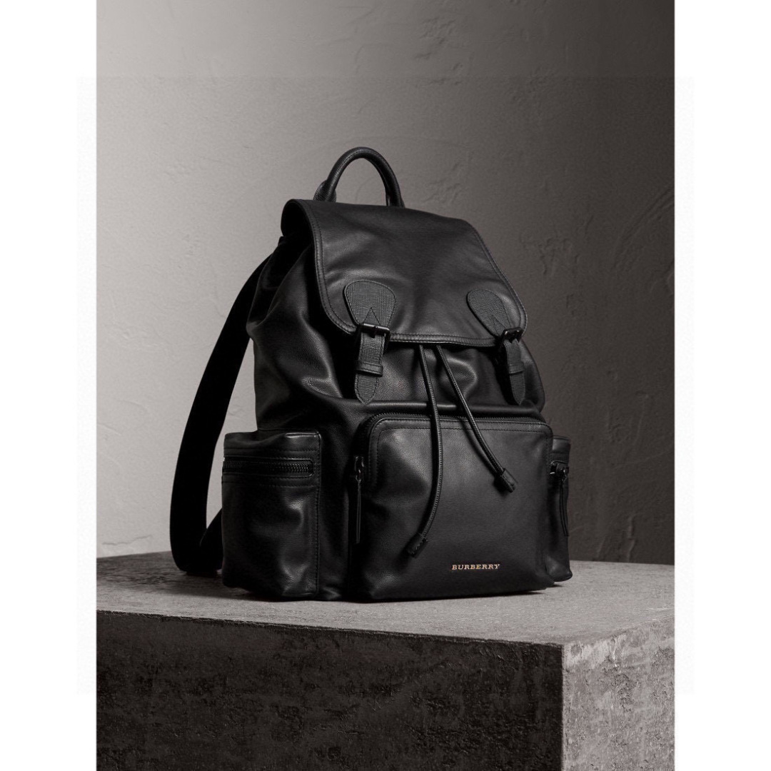 BURBERRY Weatherproof Leather Large Rucksack Backpack Black