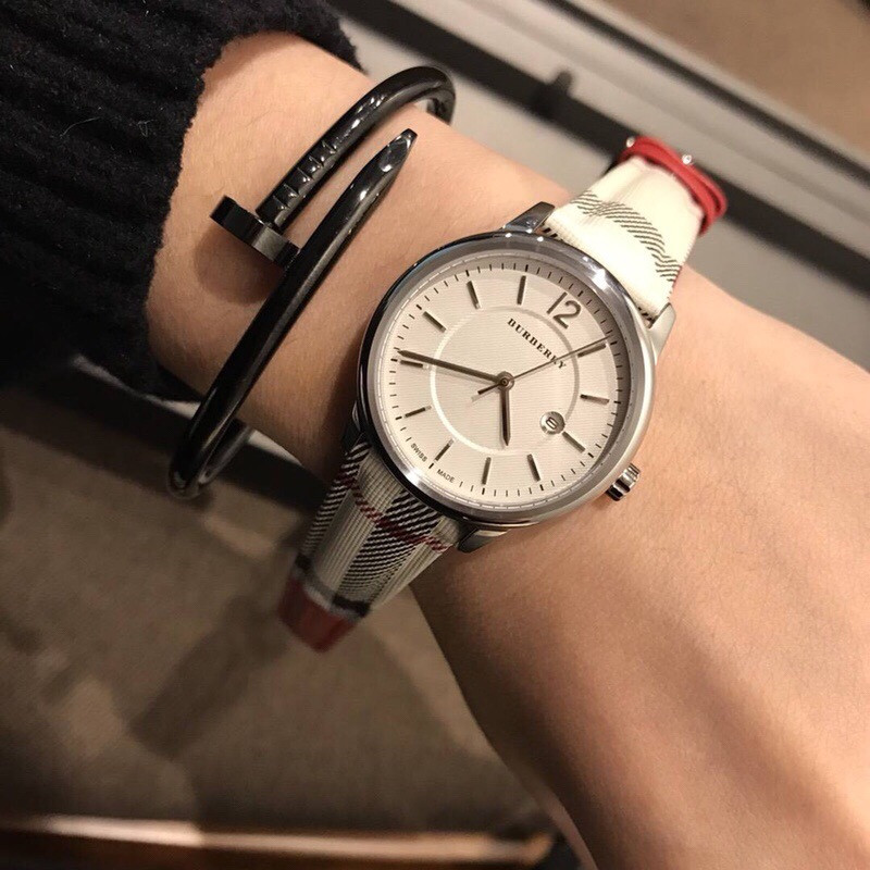 Burberry Plaid Strap Watch - Burberry Plaid Strap White Dial - Ladies - Image 2