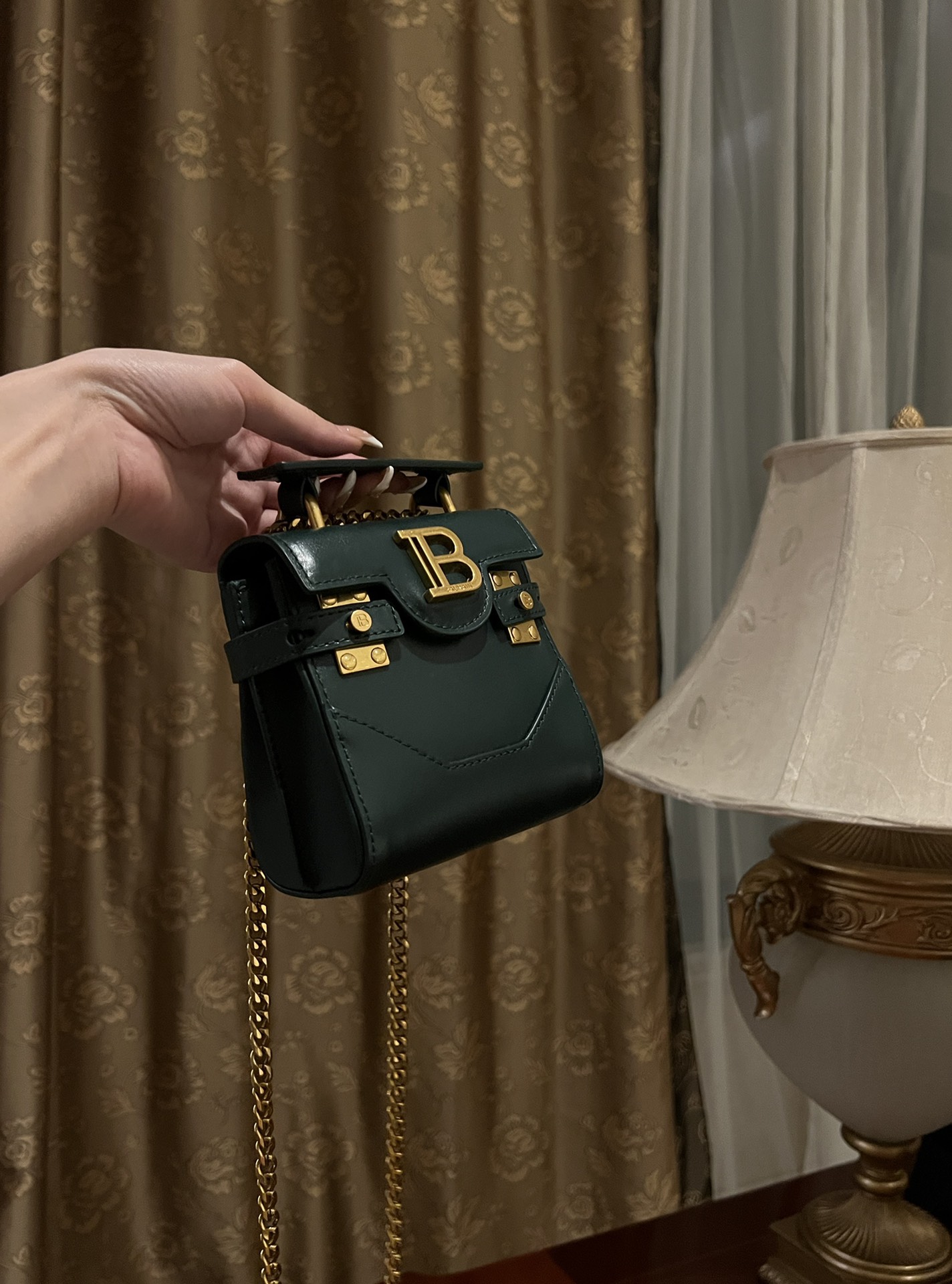 Buy Balmain green  B-Buzz 23 Mini Bag in Smooth Leather Fo