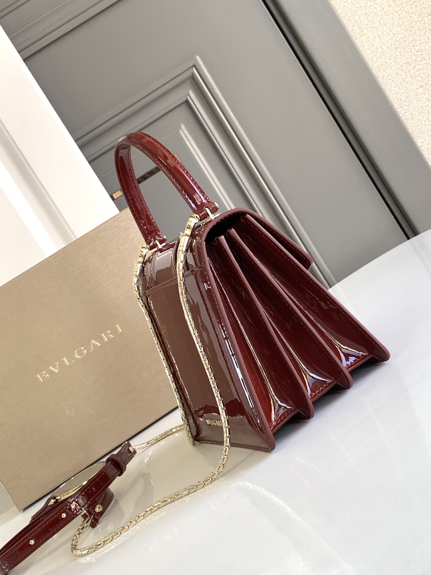 Buy BVLGARI Burgundy Small Serpenti Forever Top Handle Bag