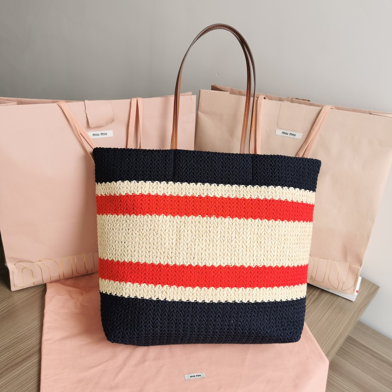 Buy Miu Miu Striped Rafia Tote Bag 'Red/Blue' - 5BG228V 000 2D03 F075R
