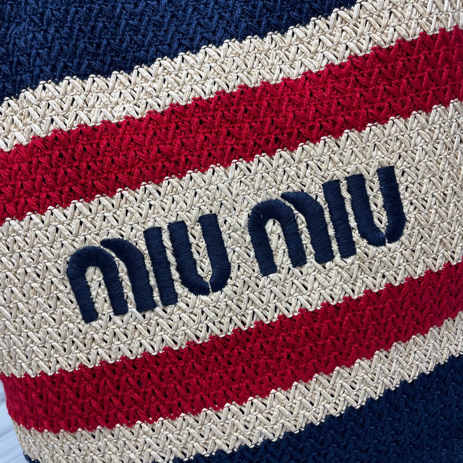 Buy Miu Miu Striped Rafia Tote Bag 'Red/Blue' - 5BG228V 000 2D03 F075R