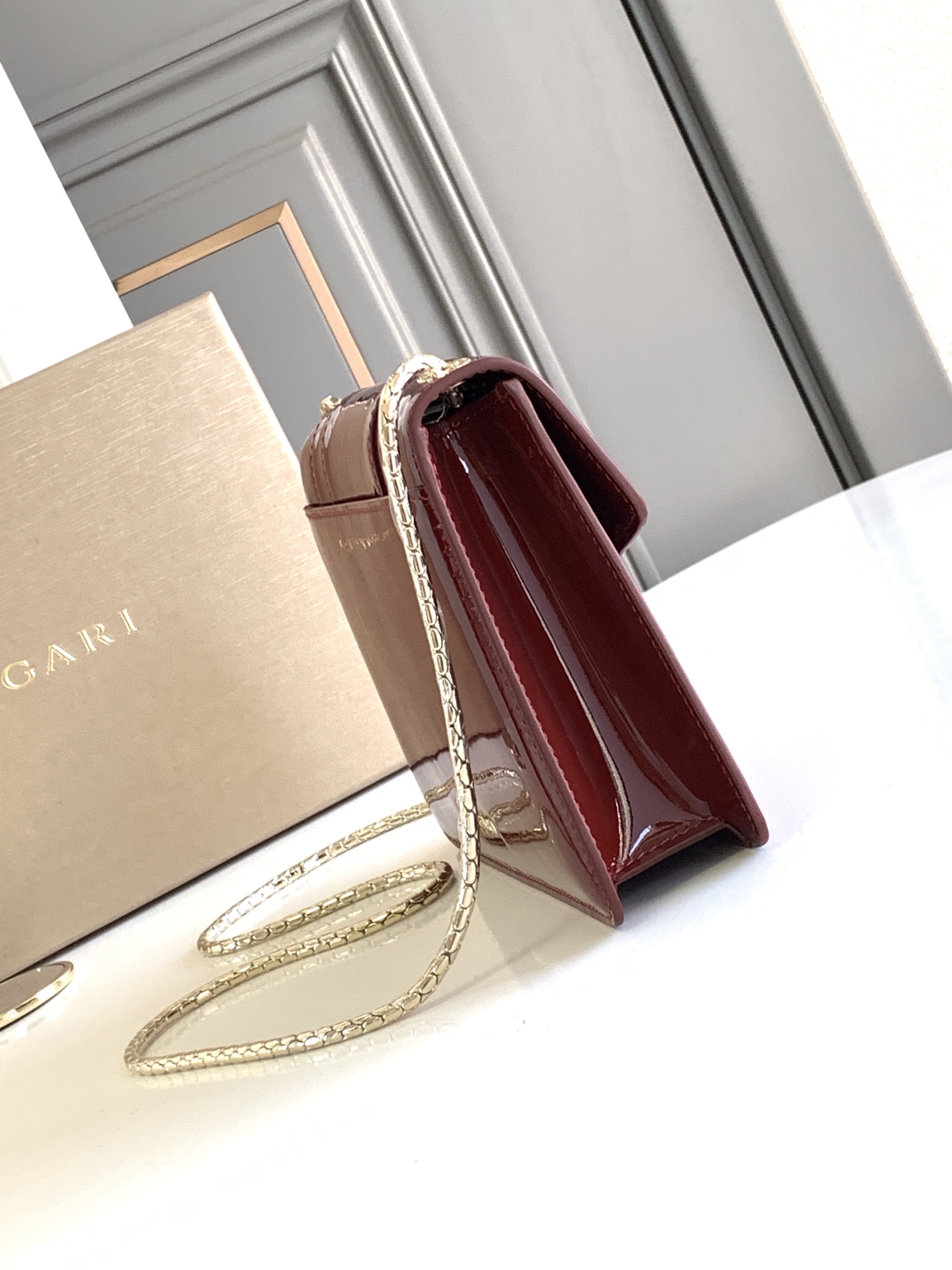 BVLGARI Burgundy Small Serpenti Forever Crossbody Bag in Shiny Brushed Leather For Women O