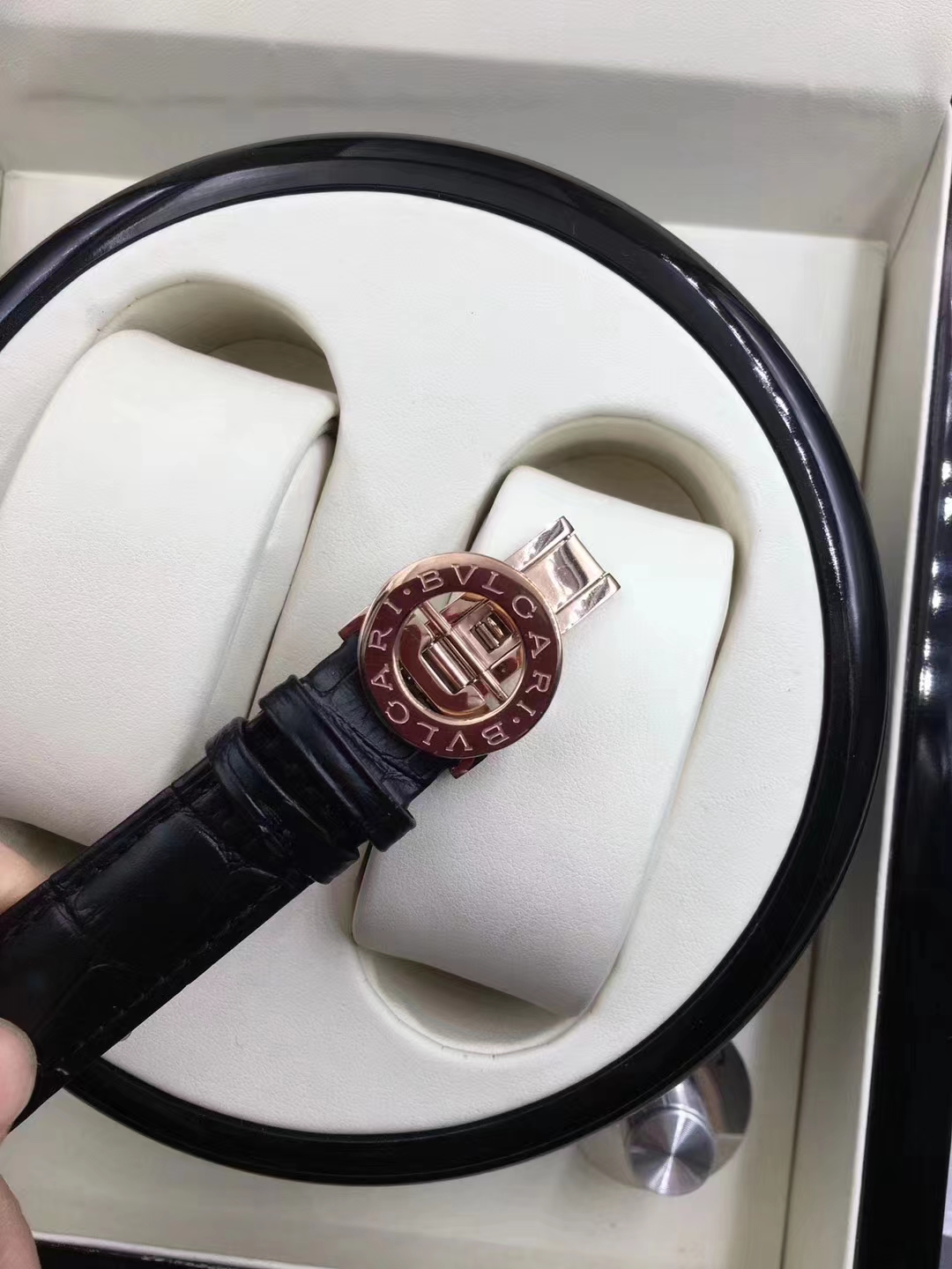 Bvlgari Rose Gold Chronograph Black Leather Watch - Image 3