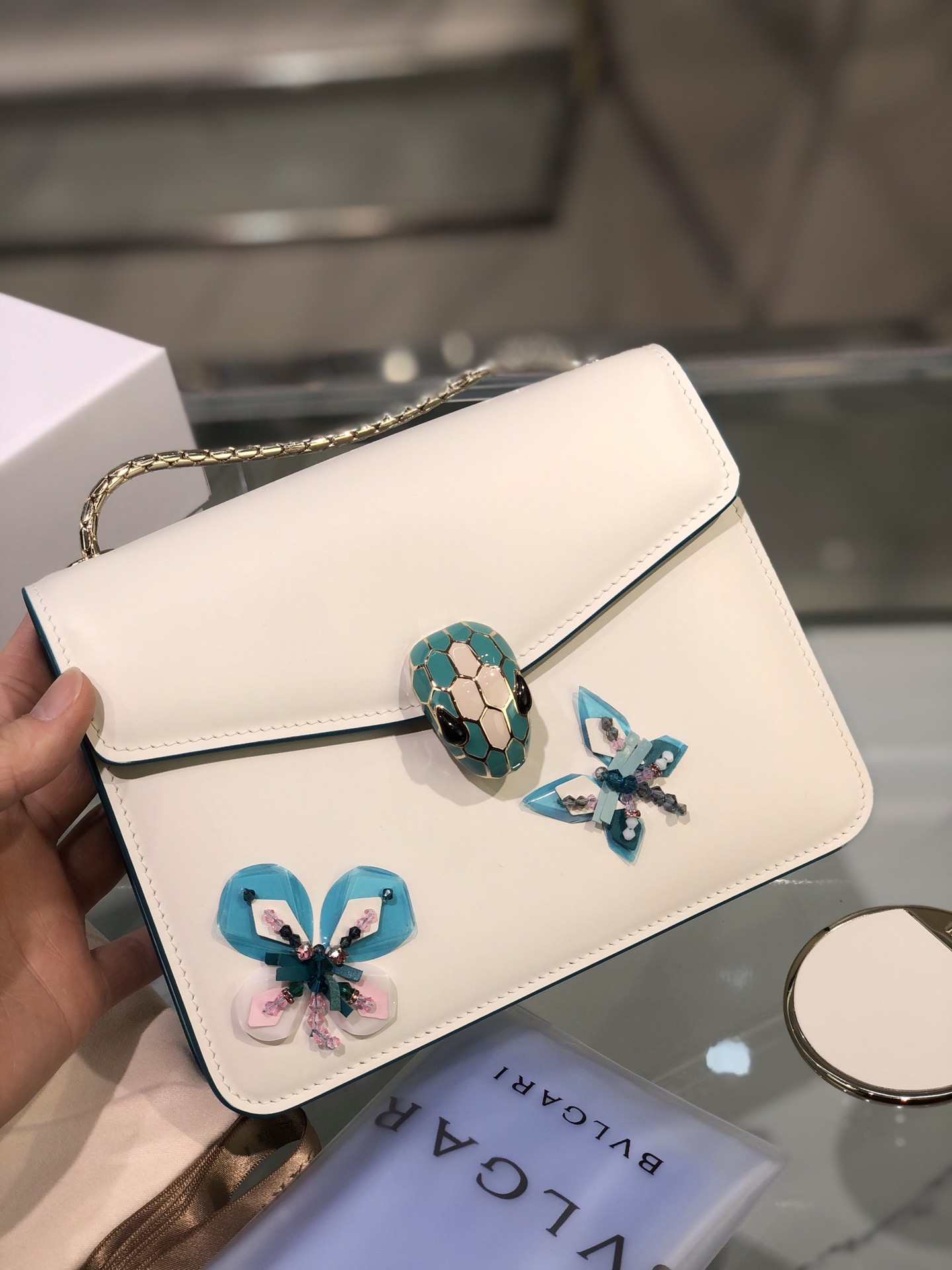 BVLGARI Chandra Hand Bag Shoulder Bag Leather Canva