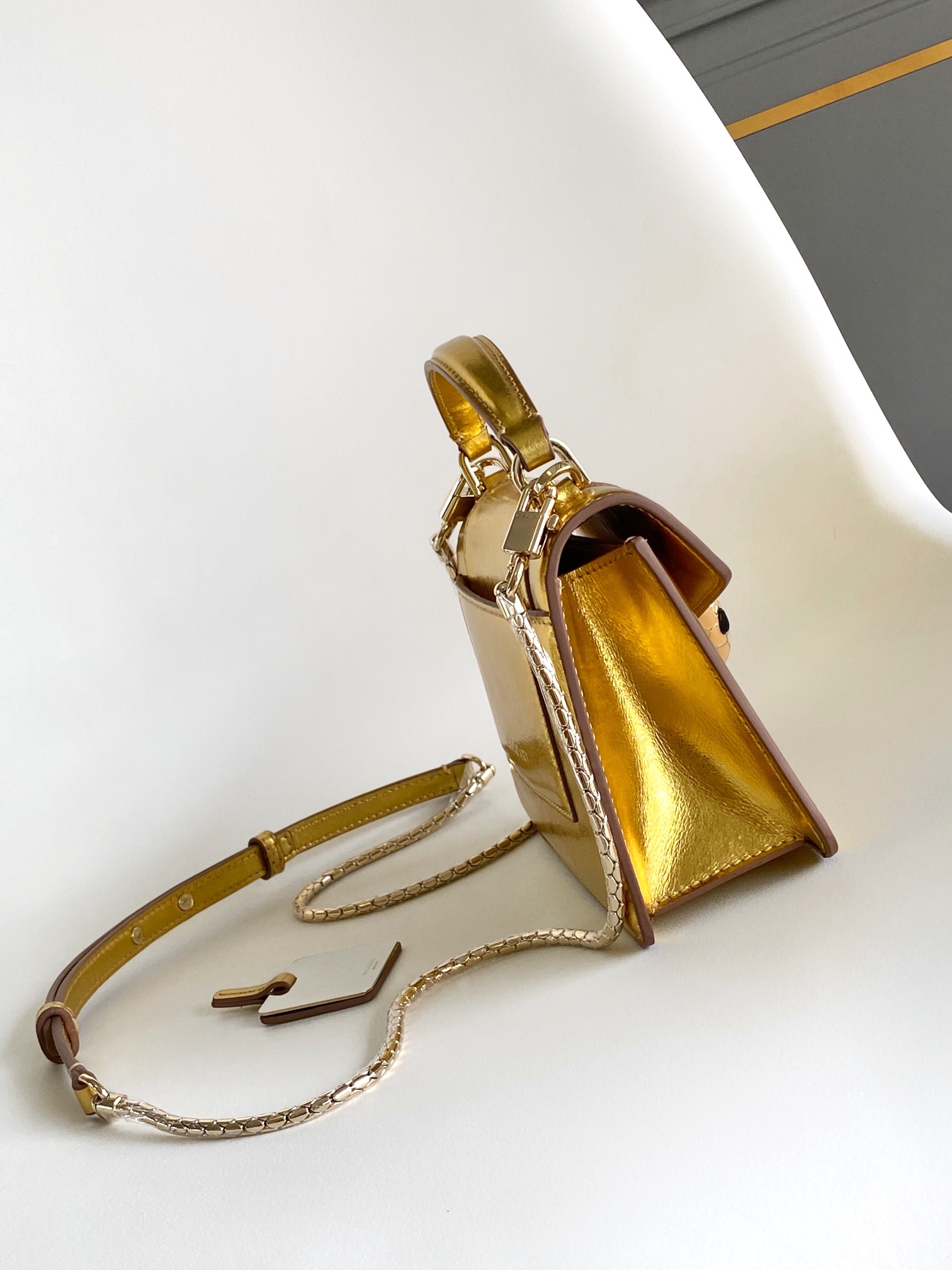 Bvlgari Gold Mini Serpenti Forever Leather Top Handle Ba