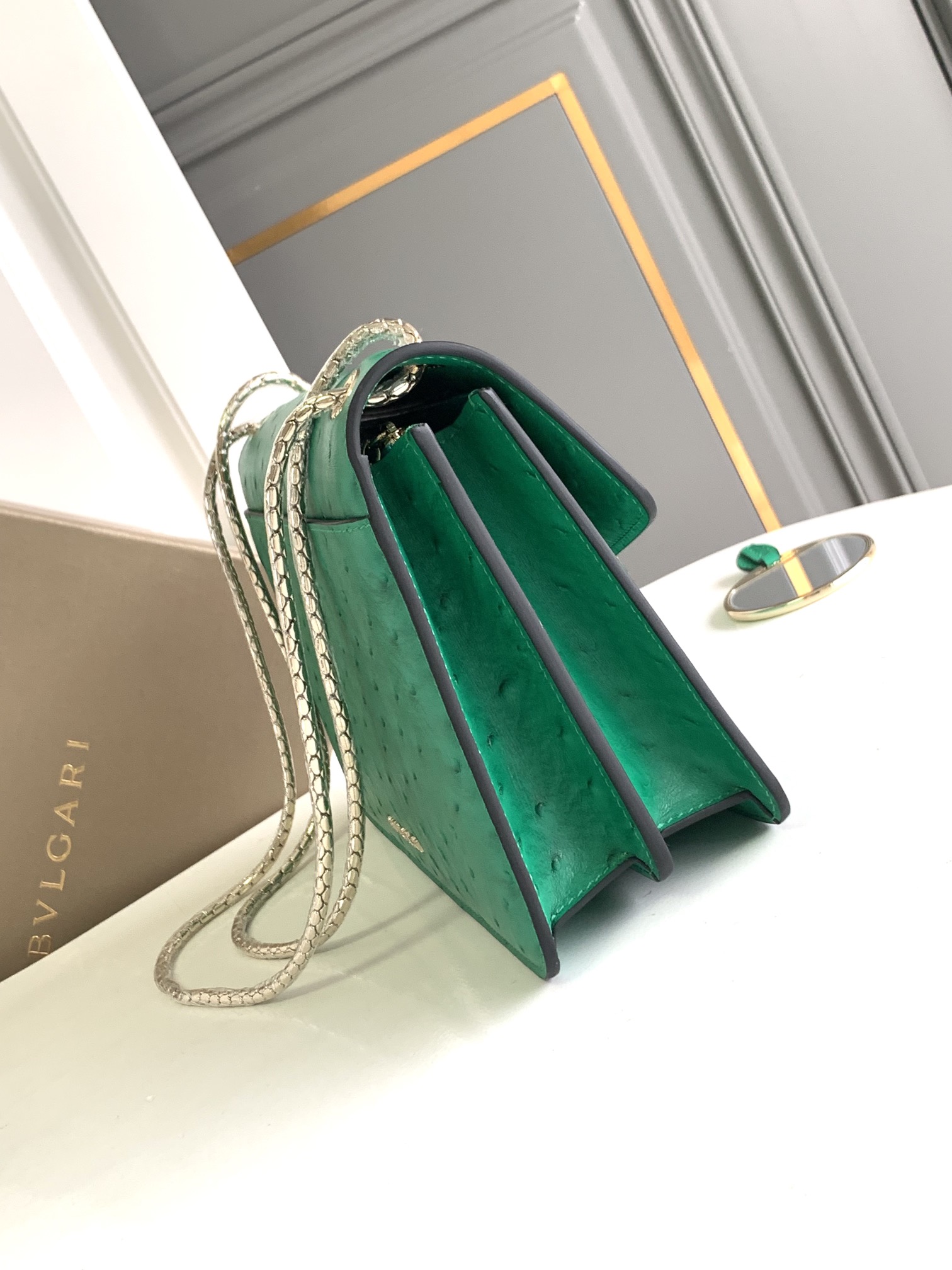 Bvlgari Green Ostrich leather Serpenti Forever Shoulder Bag ...