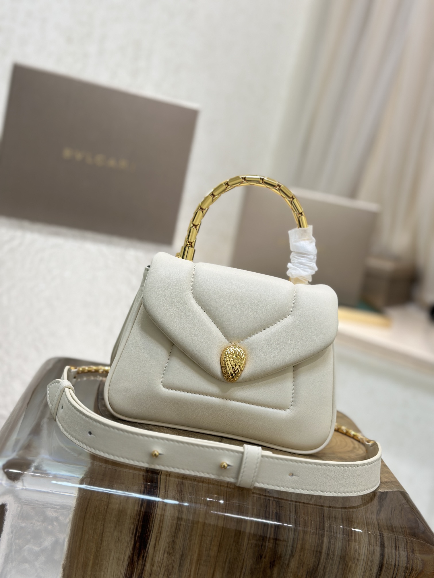Bvlgari Ladies Serpenti Ivory Reverse Top Handle Handbag