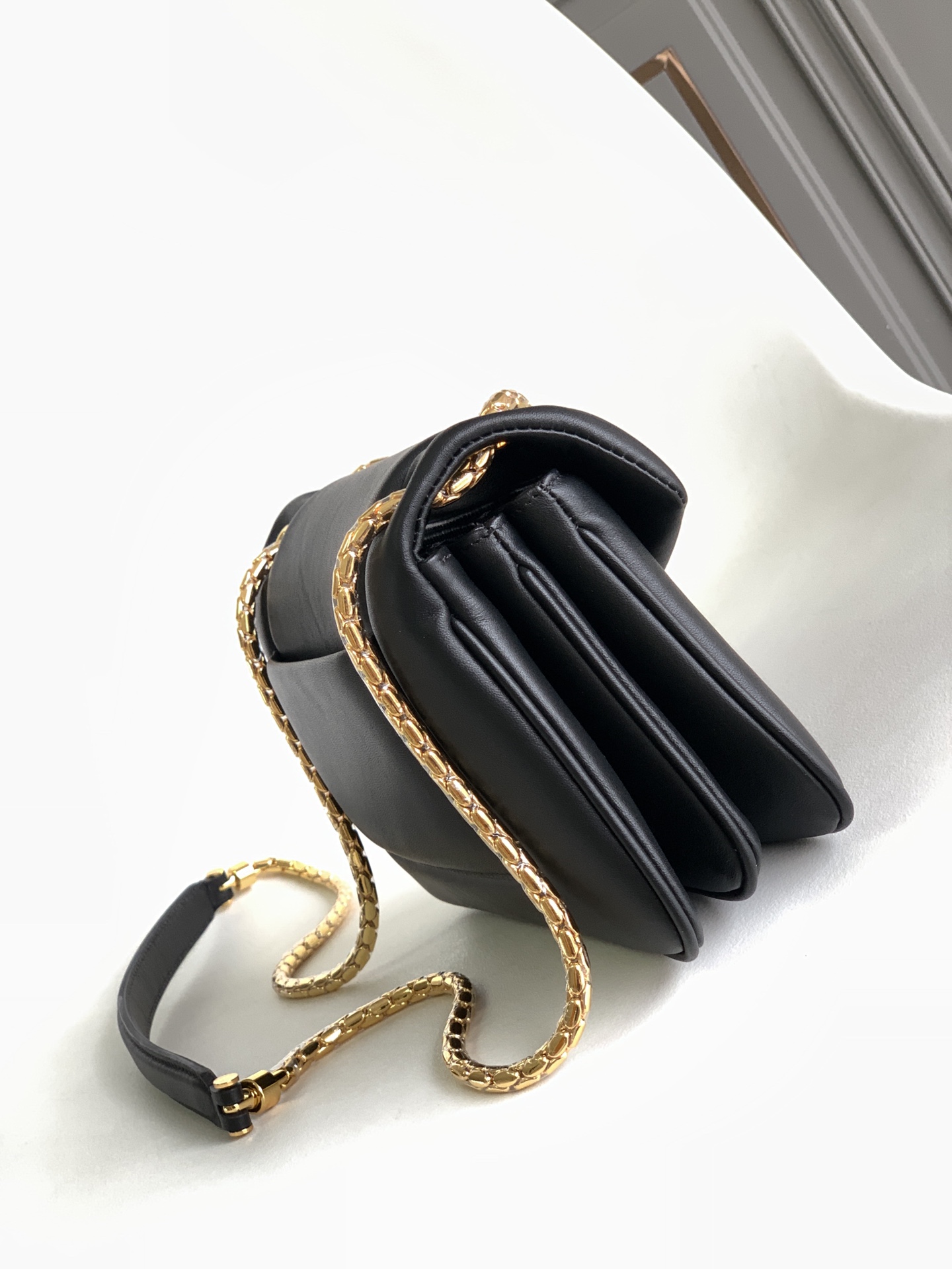 Bvlgari Leather Serpent Viper Handle Bag - Black Handle Bag