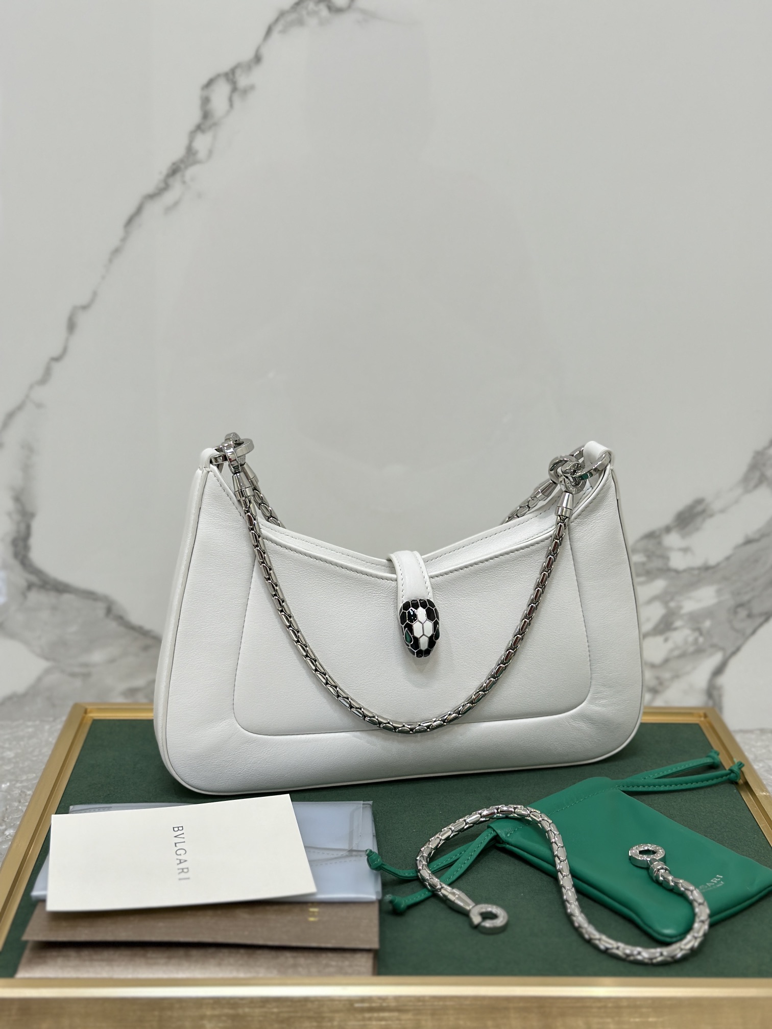 Bvlgari Leather Serpenti Baia - White Shoulder Bags, Handba