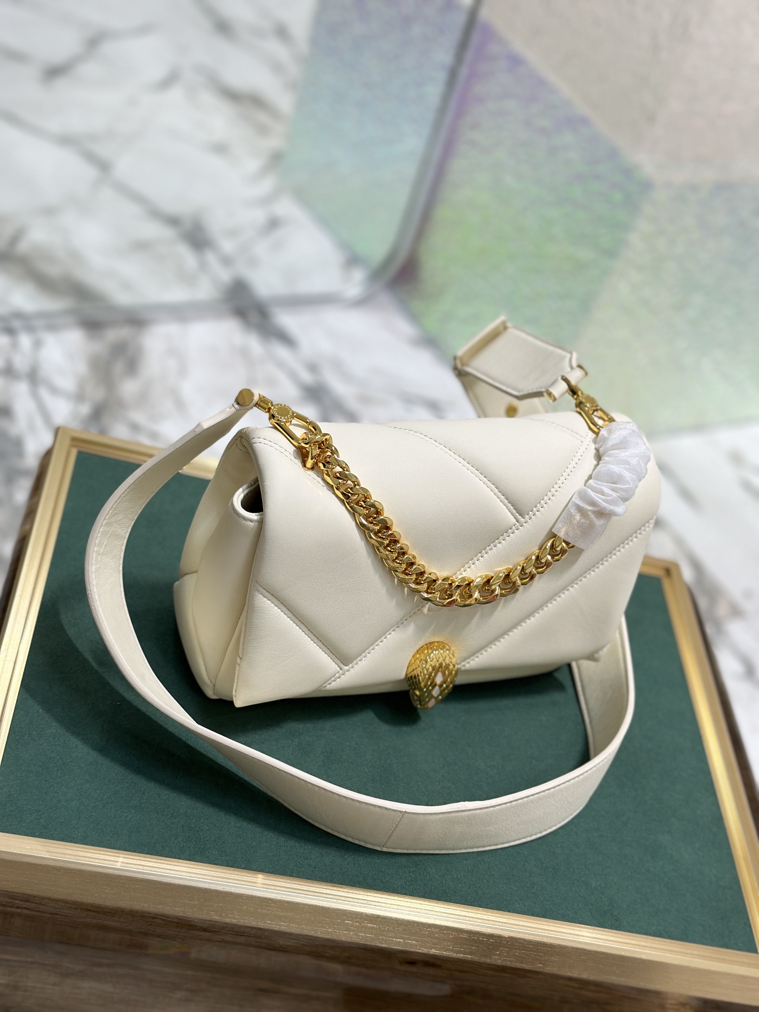 Bvlgari Leather Serpenti Cabochon Maxi Chain Small B