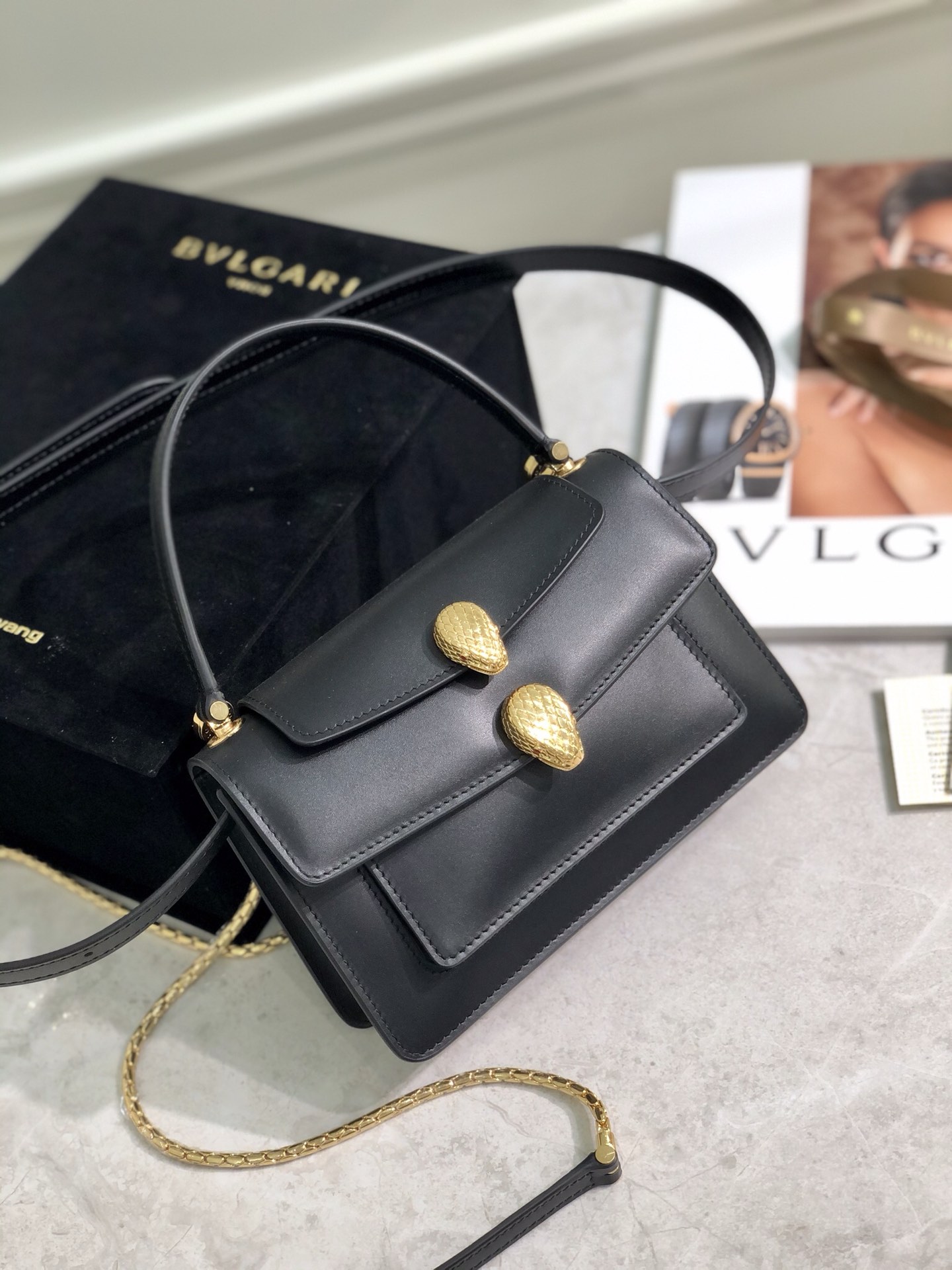 Bvlgari Leather Serpenti Duette - Black Handle Bags, Handbags Bvlgari