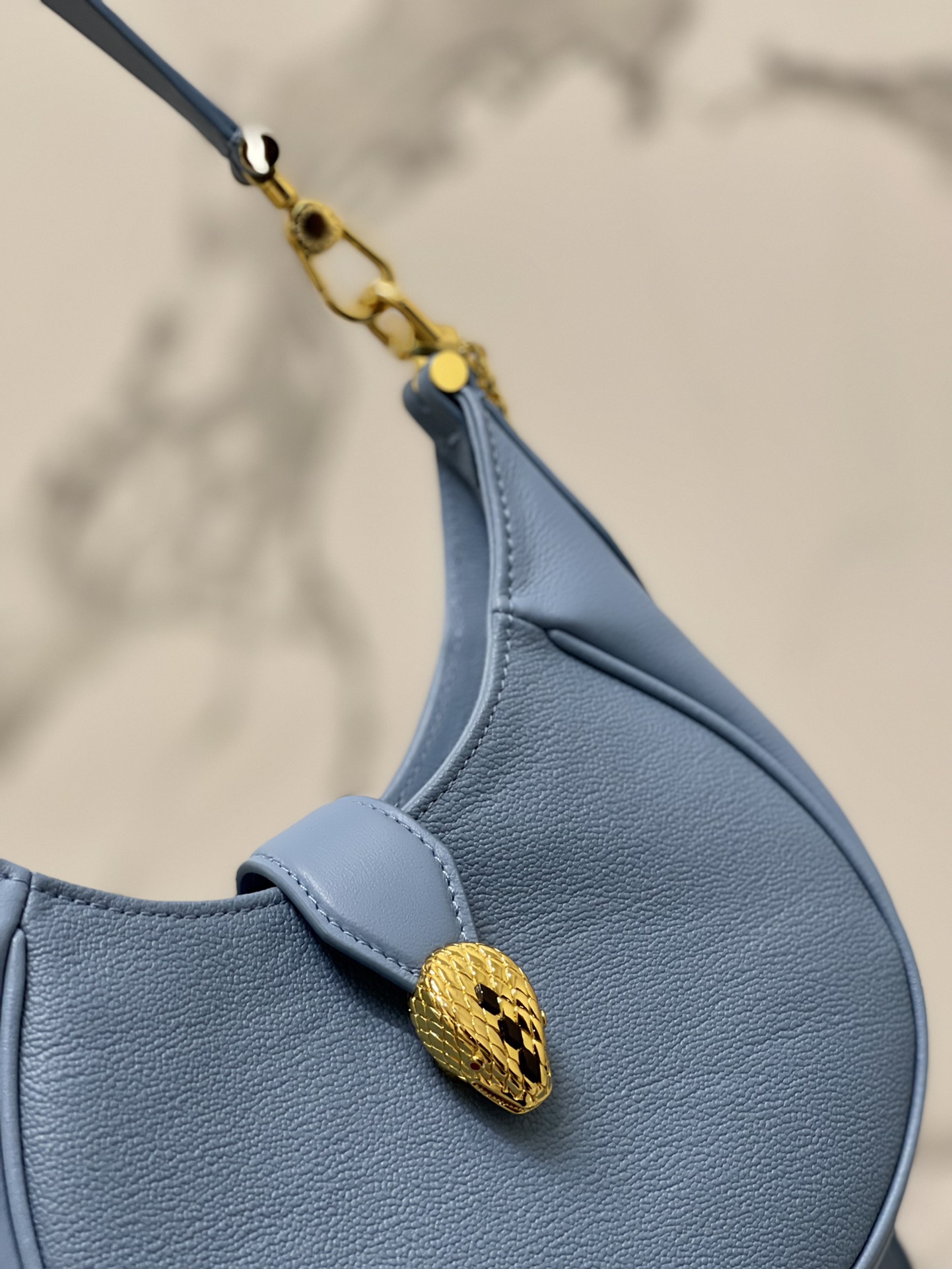 Bvlgari Leather Serpenti Ellipse Handle Bag - Blue Handle Bag