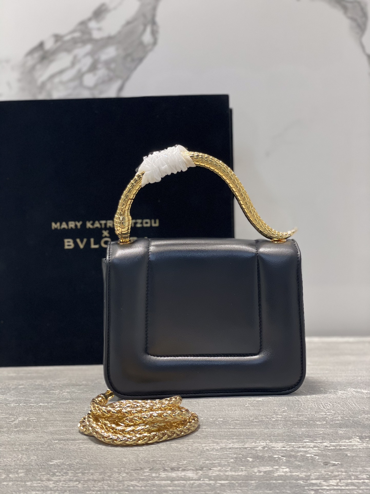 Bvlgari Mary Katrantzou small bag, black and gold -