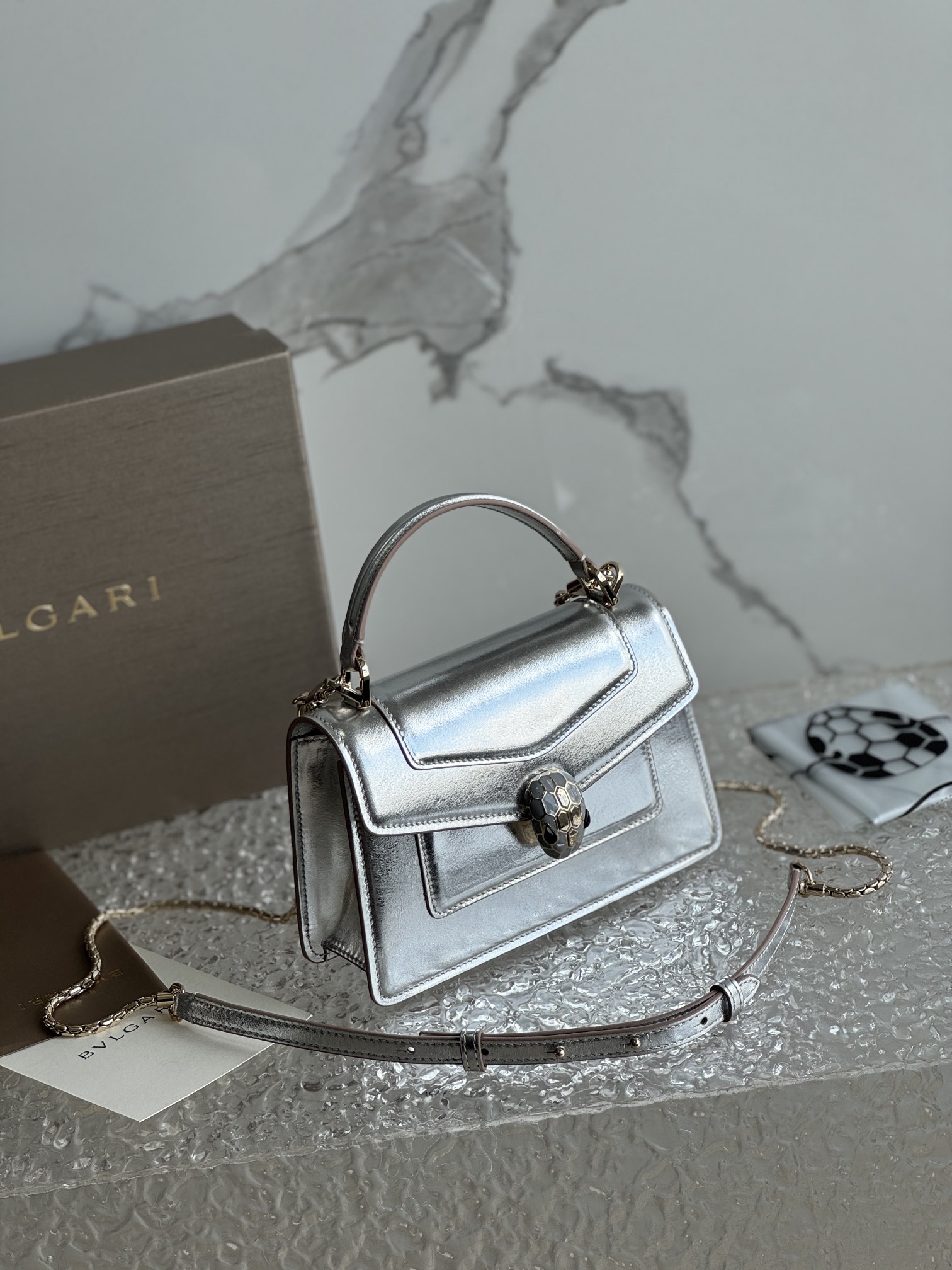 Bvlgari Mini Serpenti Forever Top Handle Bag In Silver 29410