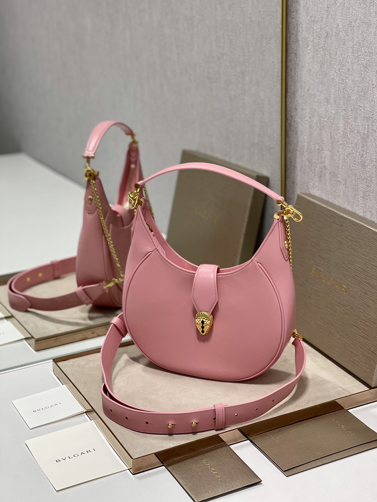 BVLGARI Pink Medium Serpenti Ellipse Shoulder Bag in