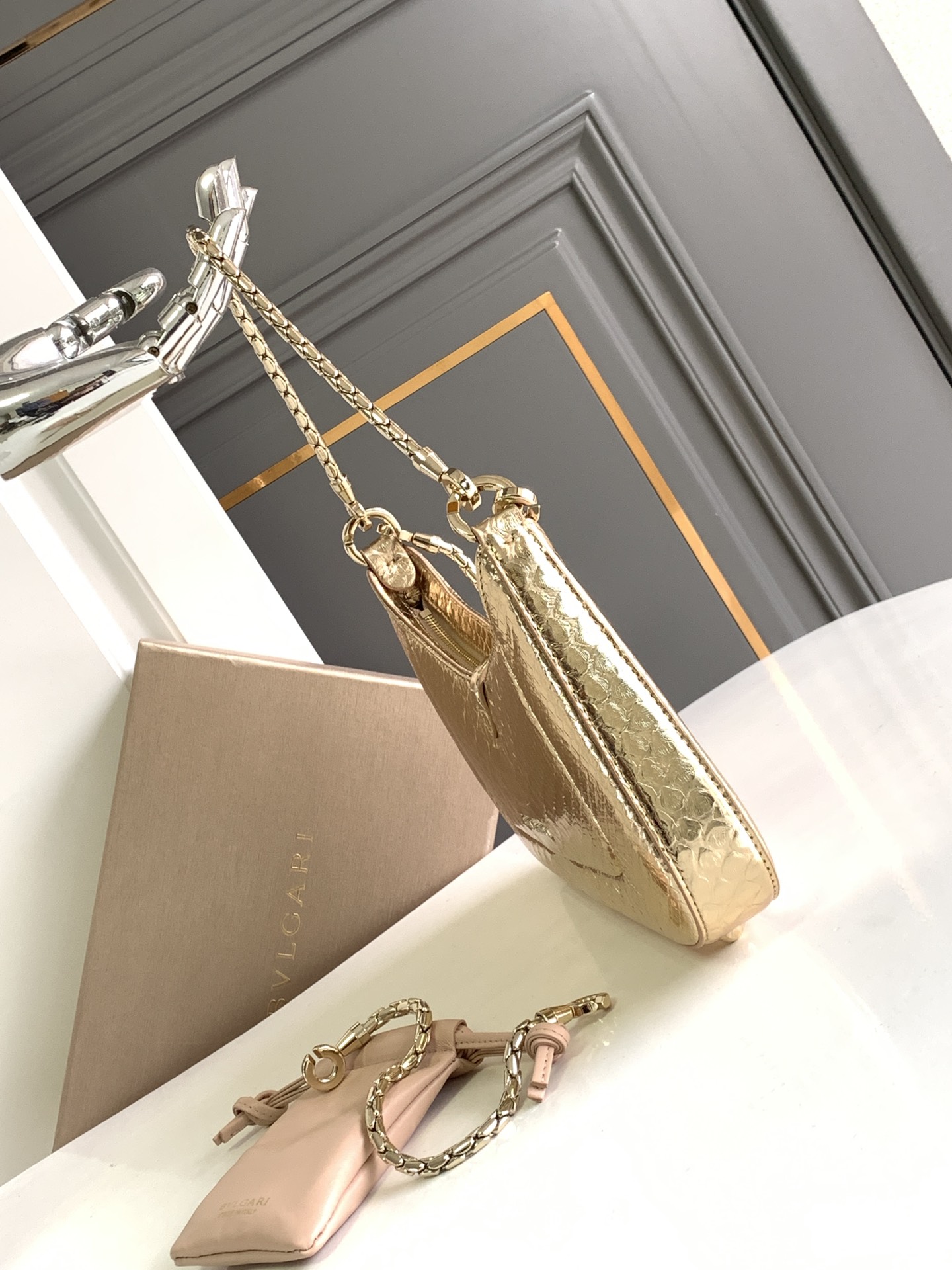 BVLGARI Serpenti Metallic Python Shoulder Bag