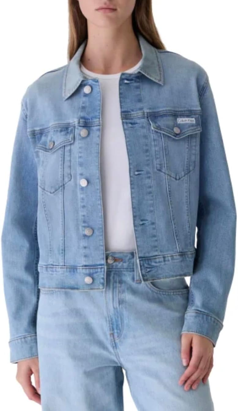 Calvin Klein Women’s Long Sleeve Button Up Denim Classic Trucker Jacket