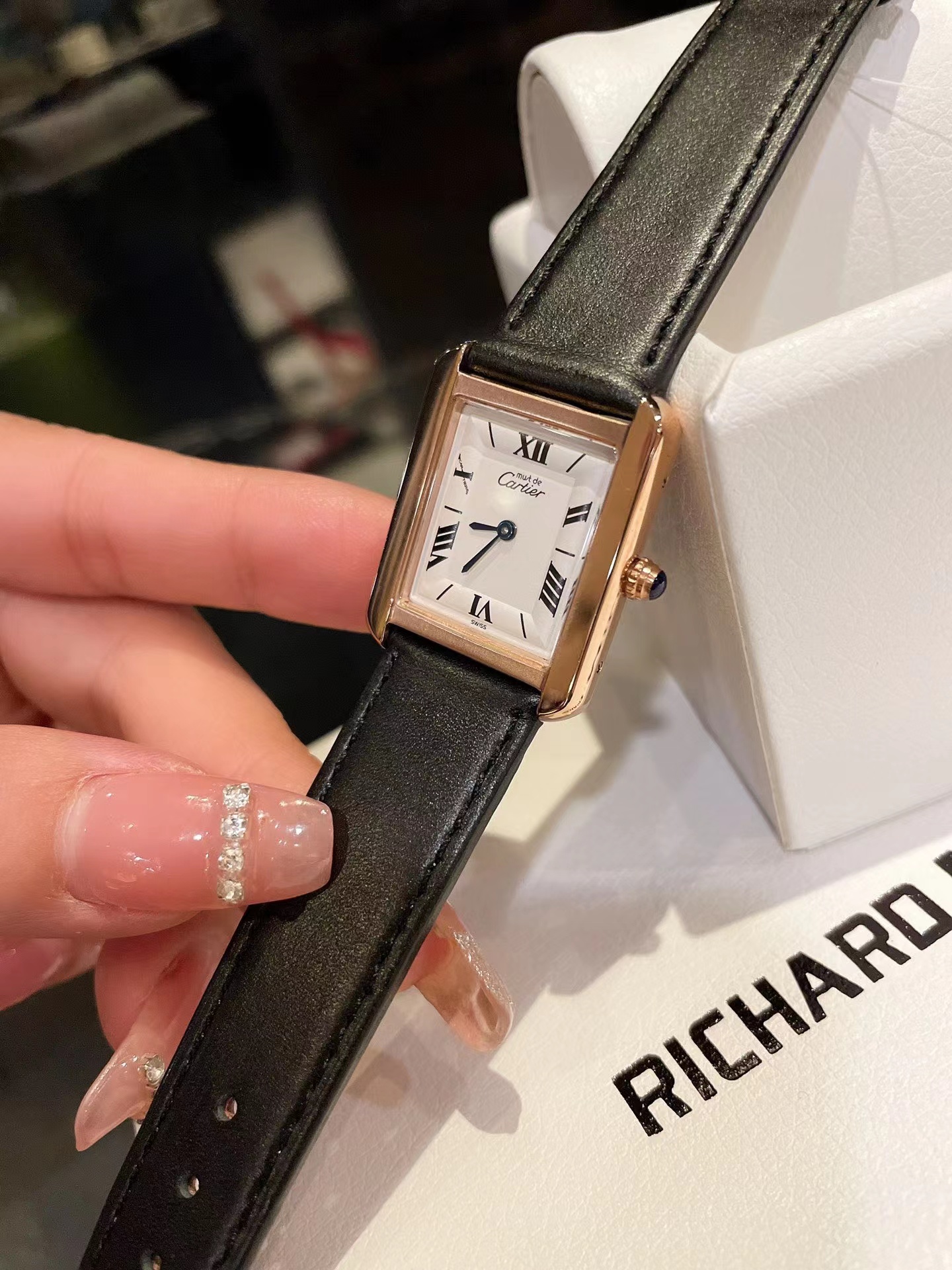 cartier Mini tank WB200751 watch women TO01652 black leather strap