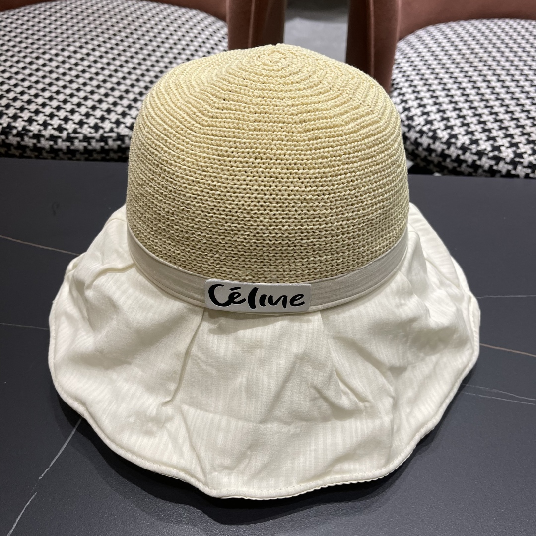 Celine Straw Cotton Bucket Hat - Celine Straw & Cotton Bucket Hat
