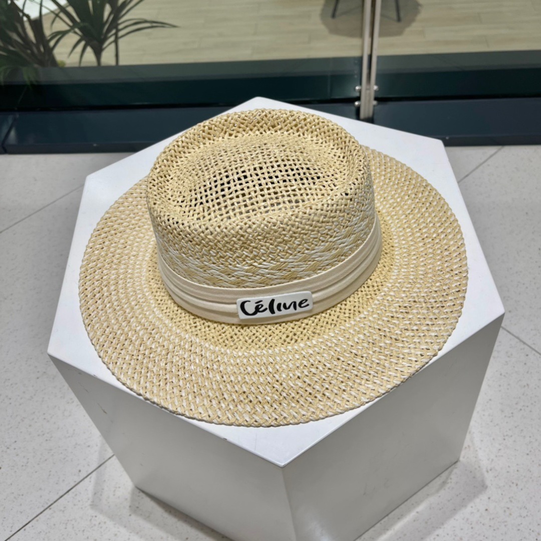 Celine Straw Boater Hat - Celine Natural Straw Boater Hat - Designer