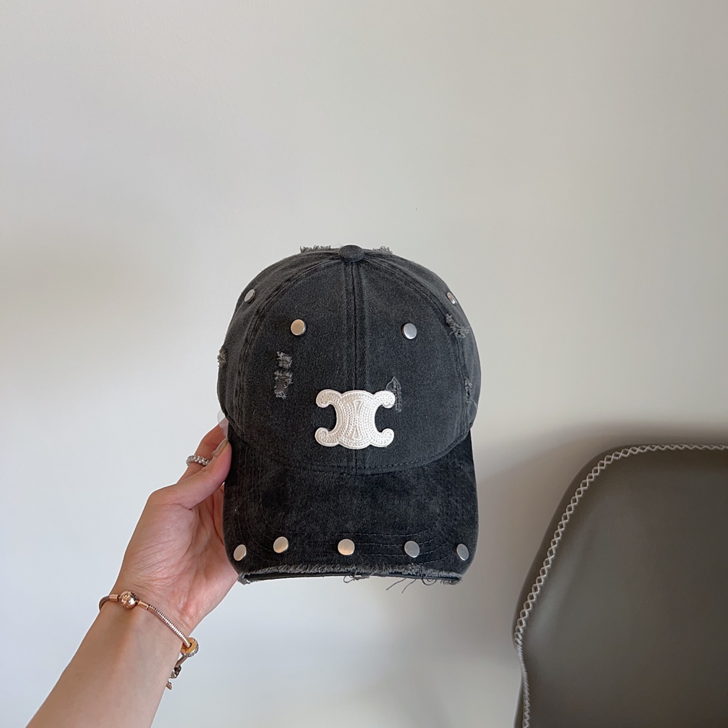 Celine Distressed Denim Cap - Celine Distressed Black Denim Cap