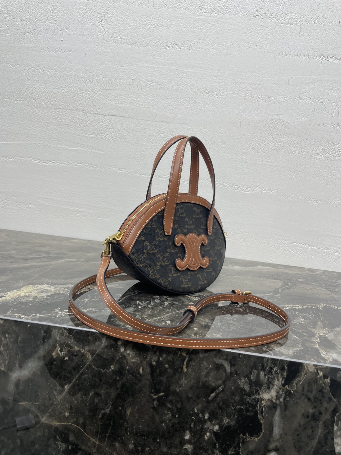 Celine Oval Triomphe Canvas & Leather Tote in Black