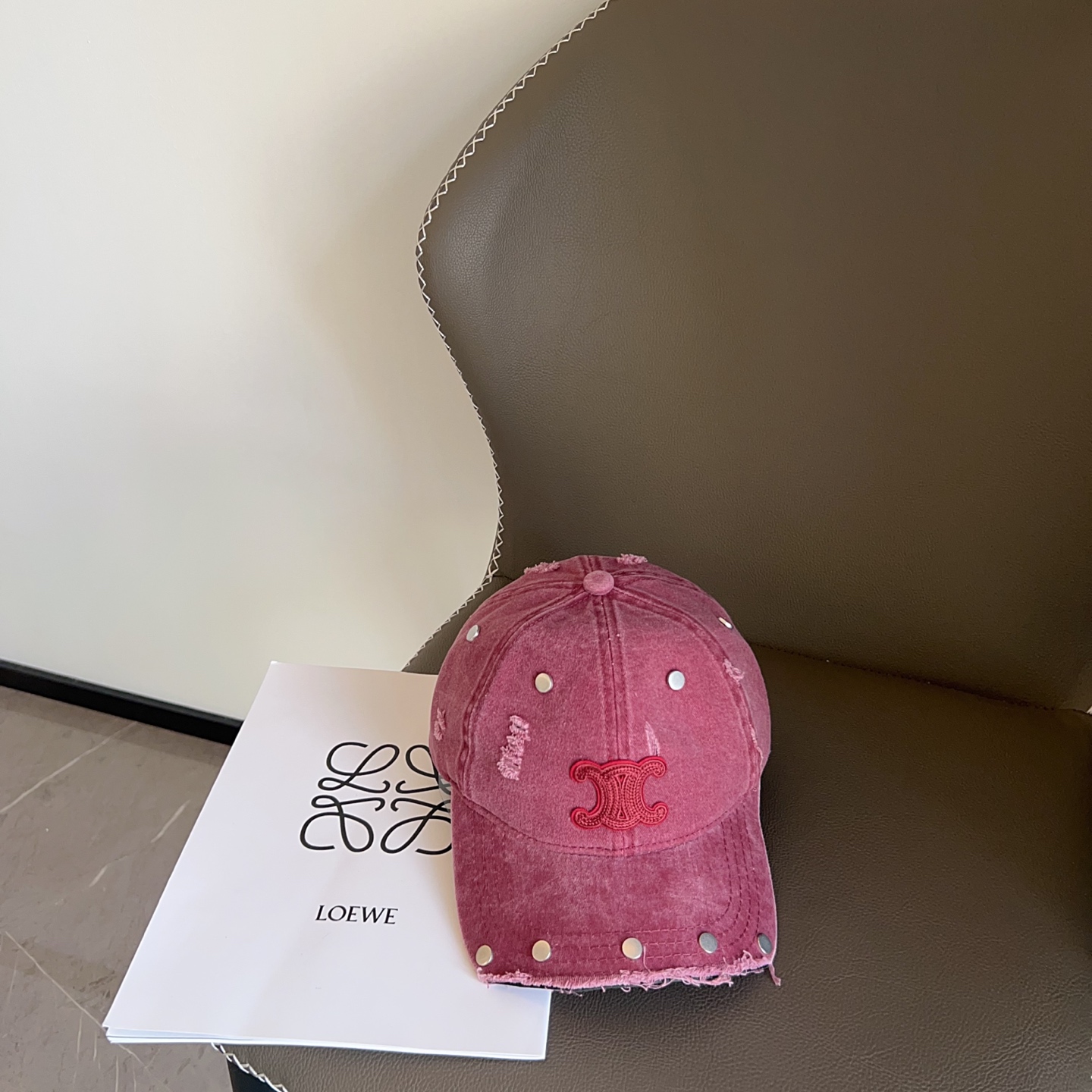 Loewe Distressed Maroon Baseball Cap - Embroidered Logo