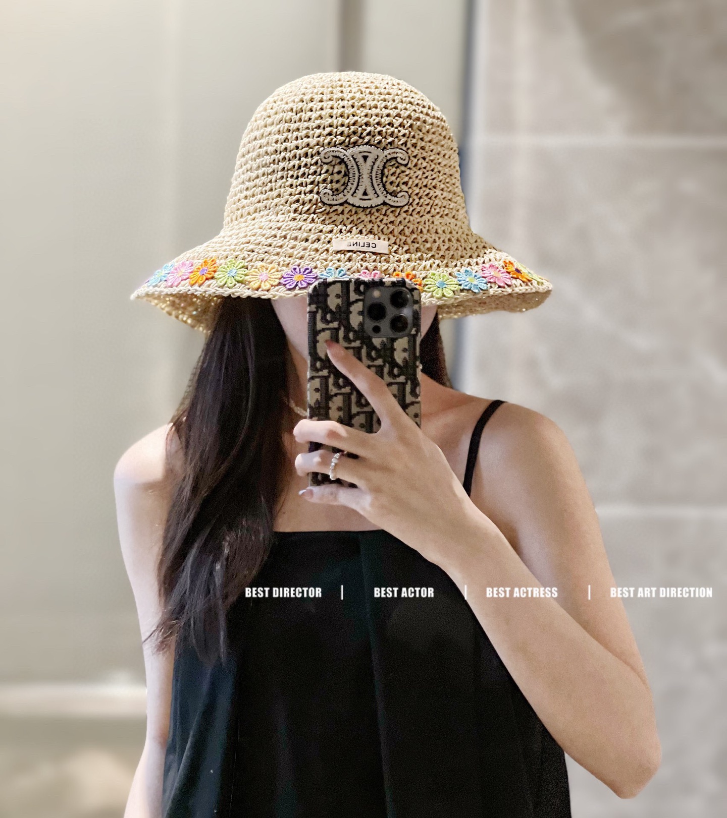 Celine Straw Bucket Hat - Floral Trimmed Summer Sunhat