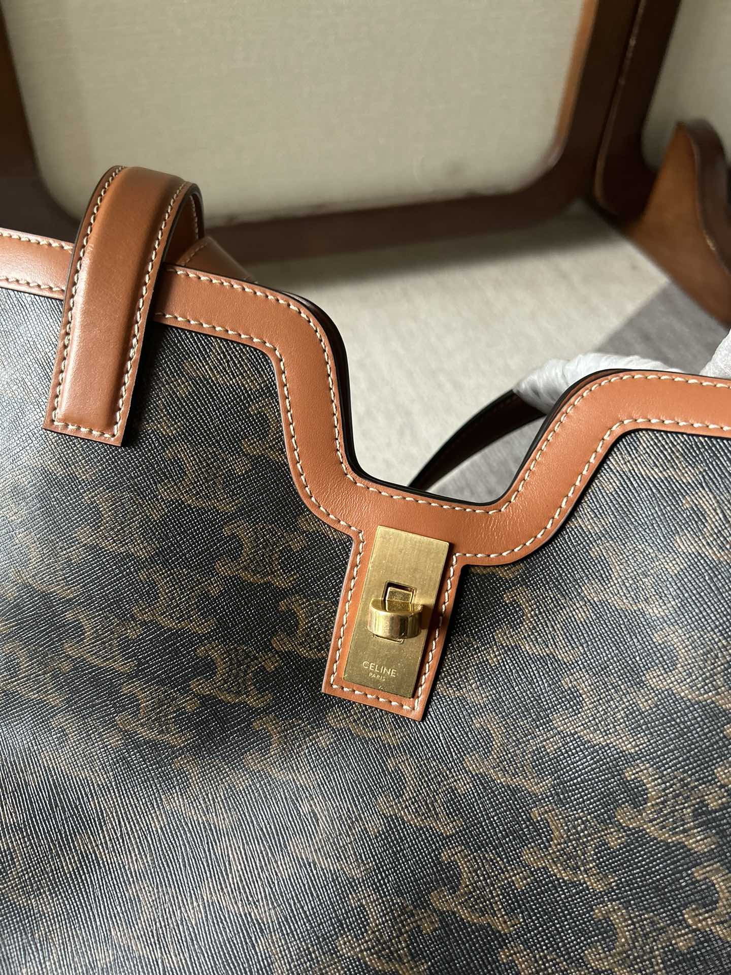 Celine Triomphe Canvas & Leather Tote in Black |