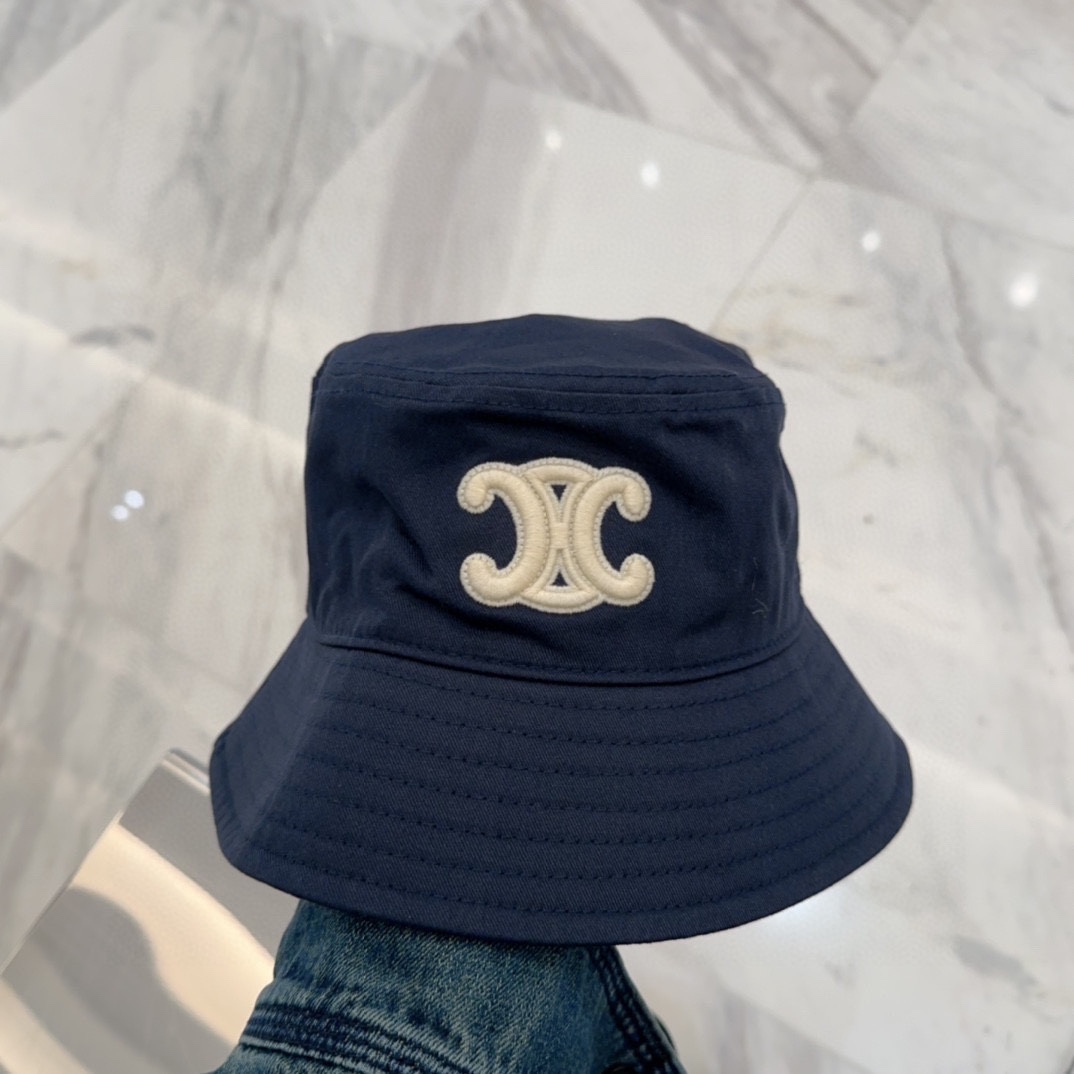 Celine Navy Cotton Bucket Hat - Off-White Logo