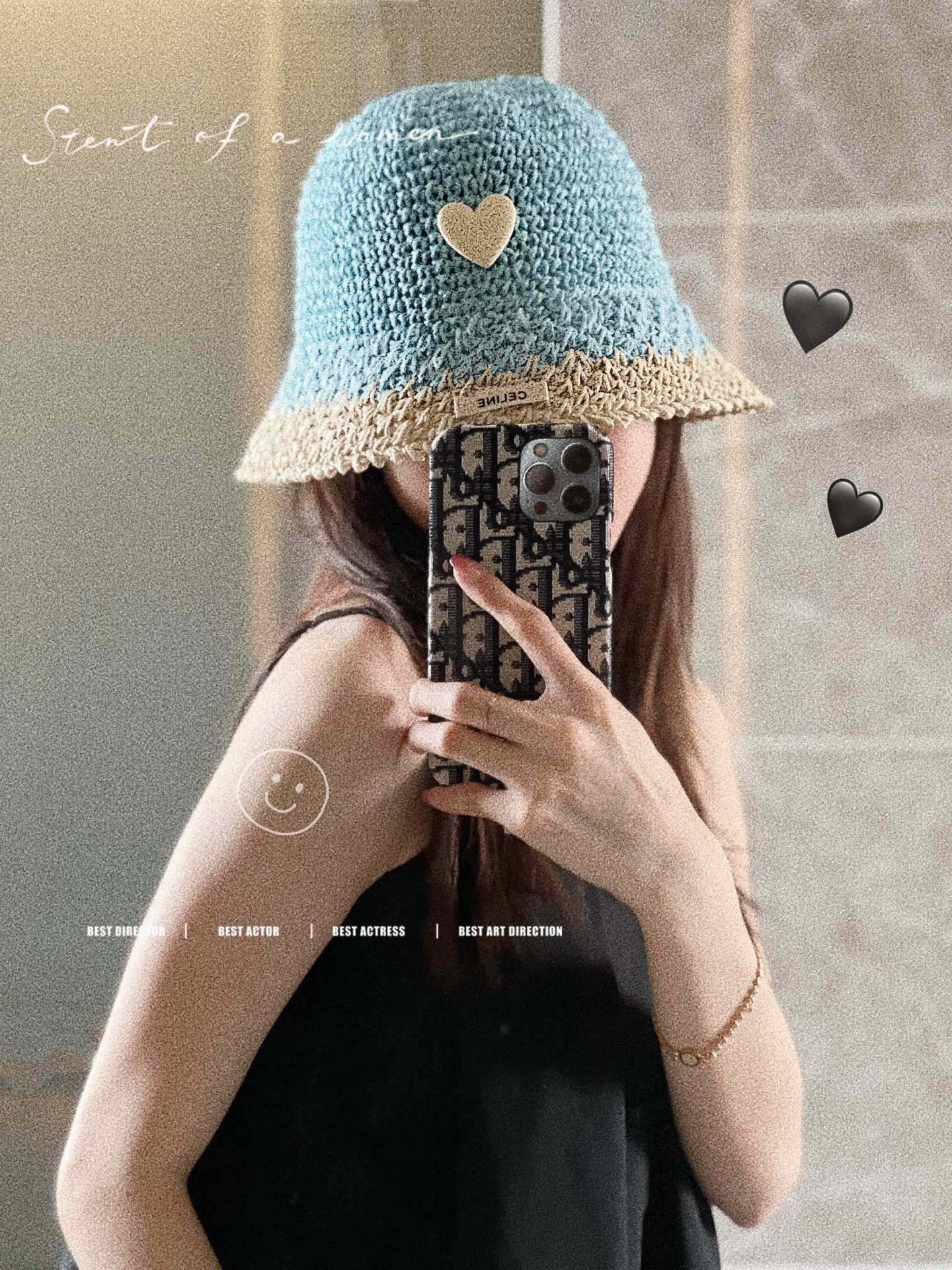 Celine Blue Crochet Bucket Hat - Heart Accent