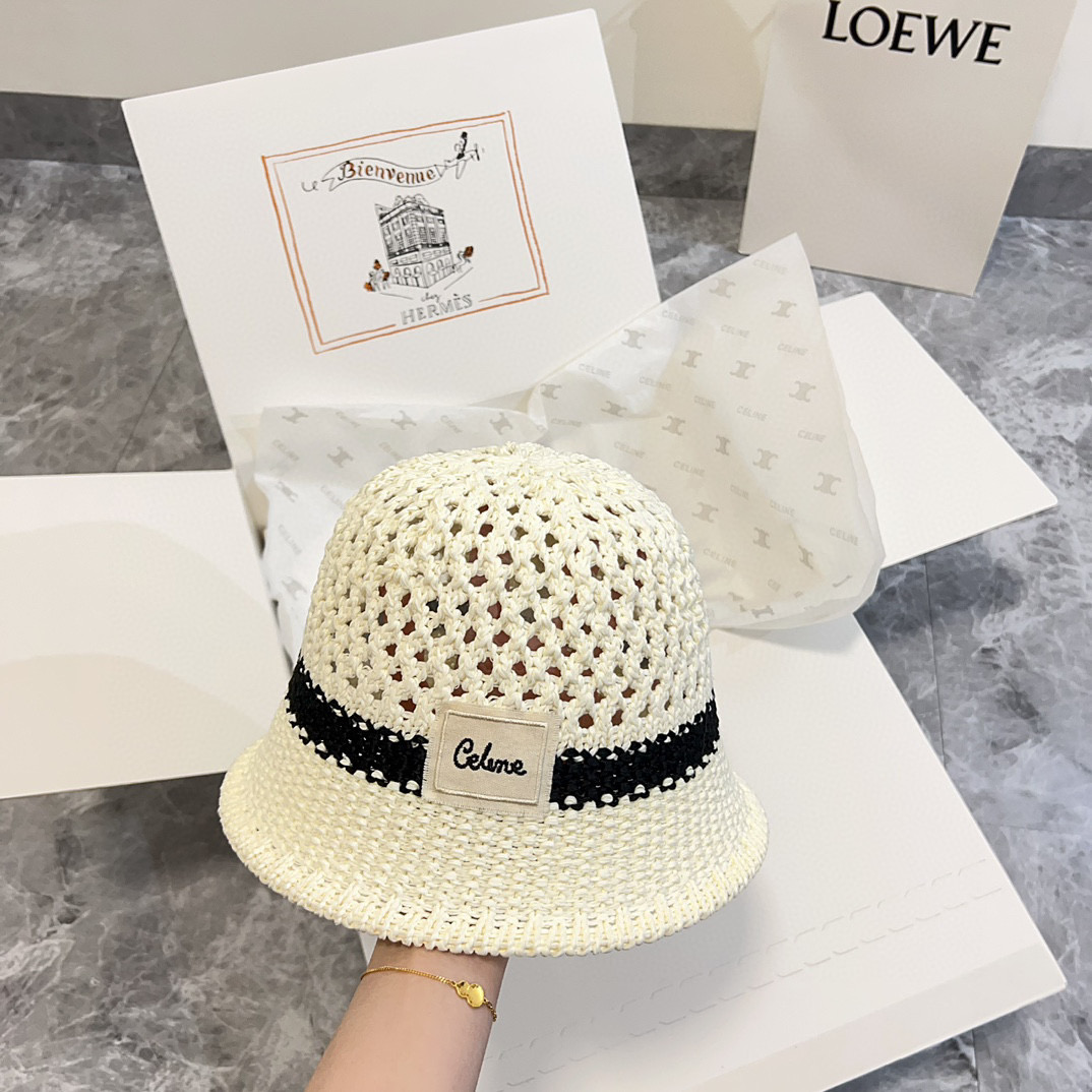 Celine Cream Crochet Bucket Hat - Black Band