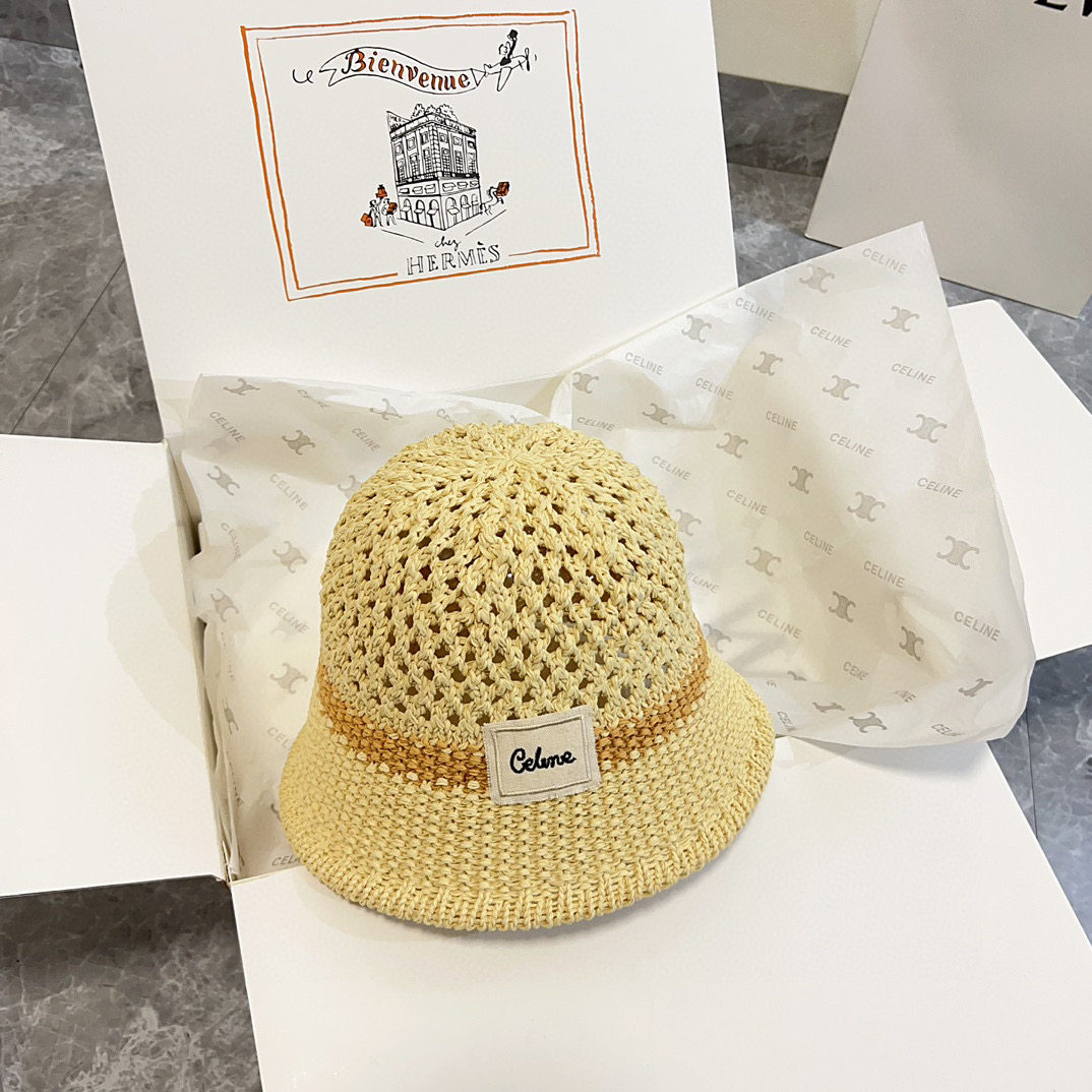 Celine Natural Raffia Bucket Hat - Designer Headwear