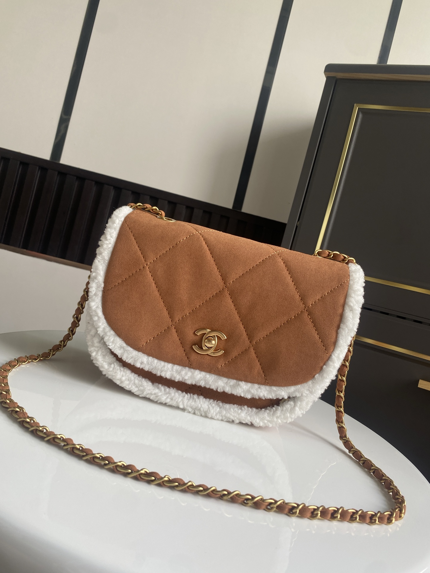 Chanel 2018 Coco Neige Shearling Flap Bag - Brown Shoulder Bags, Handbags