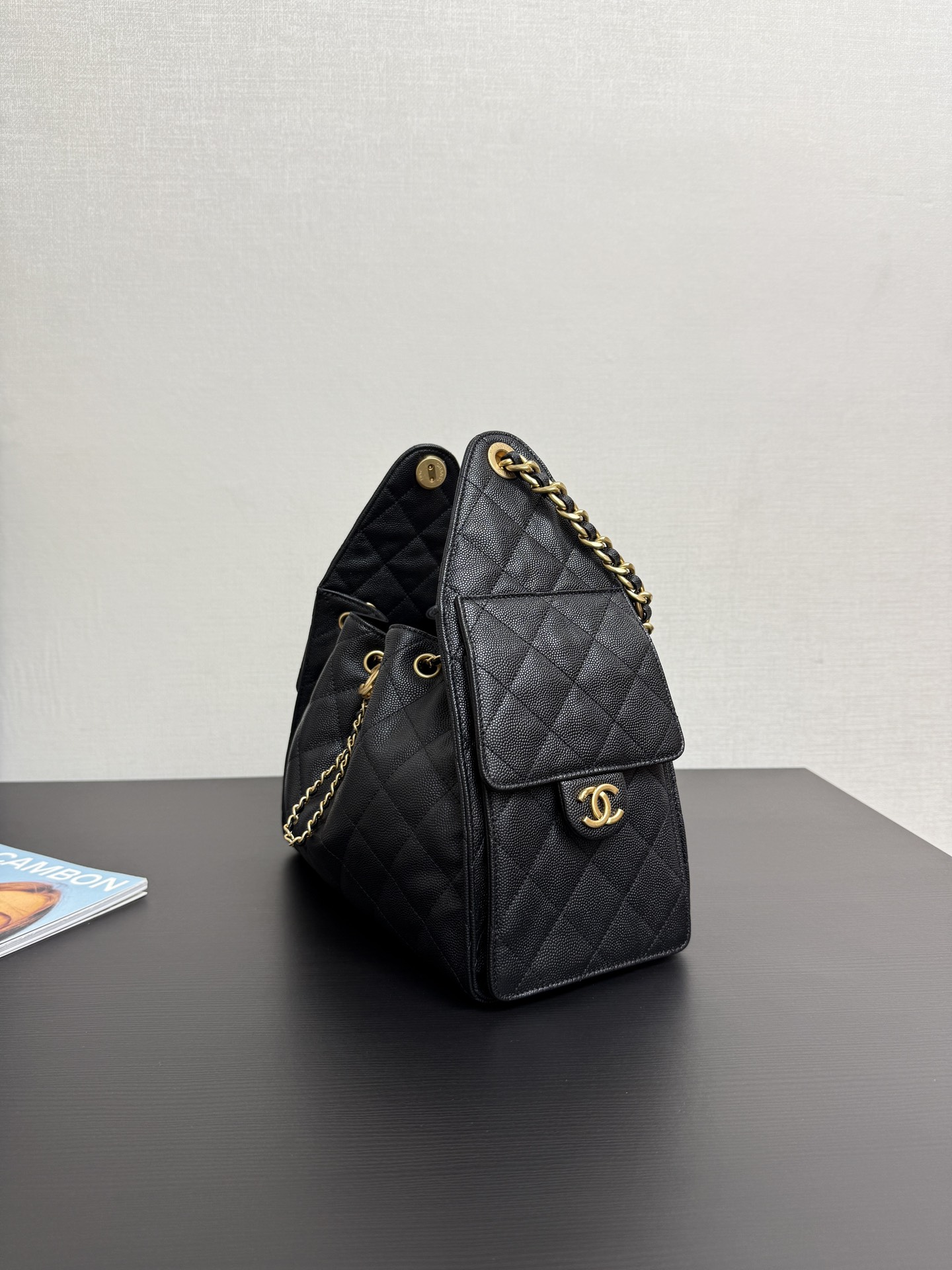 CHANEL 25 Medium Handbag   Grained Calfskin & Gold-Tone Metal  Black
