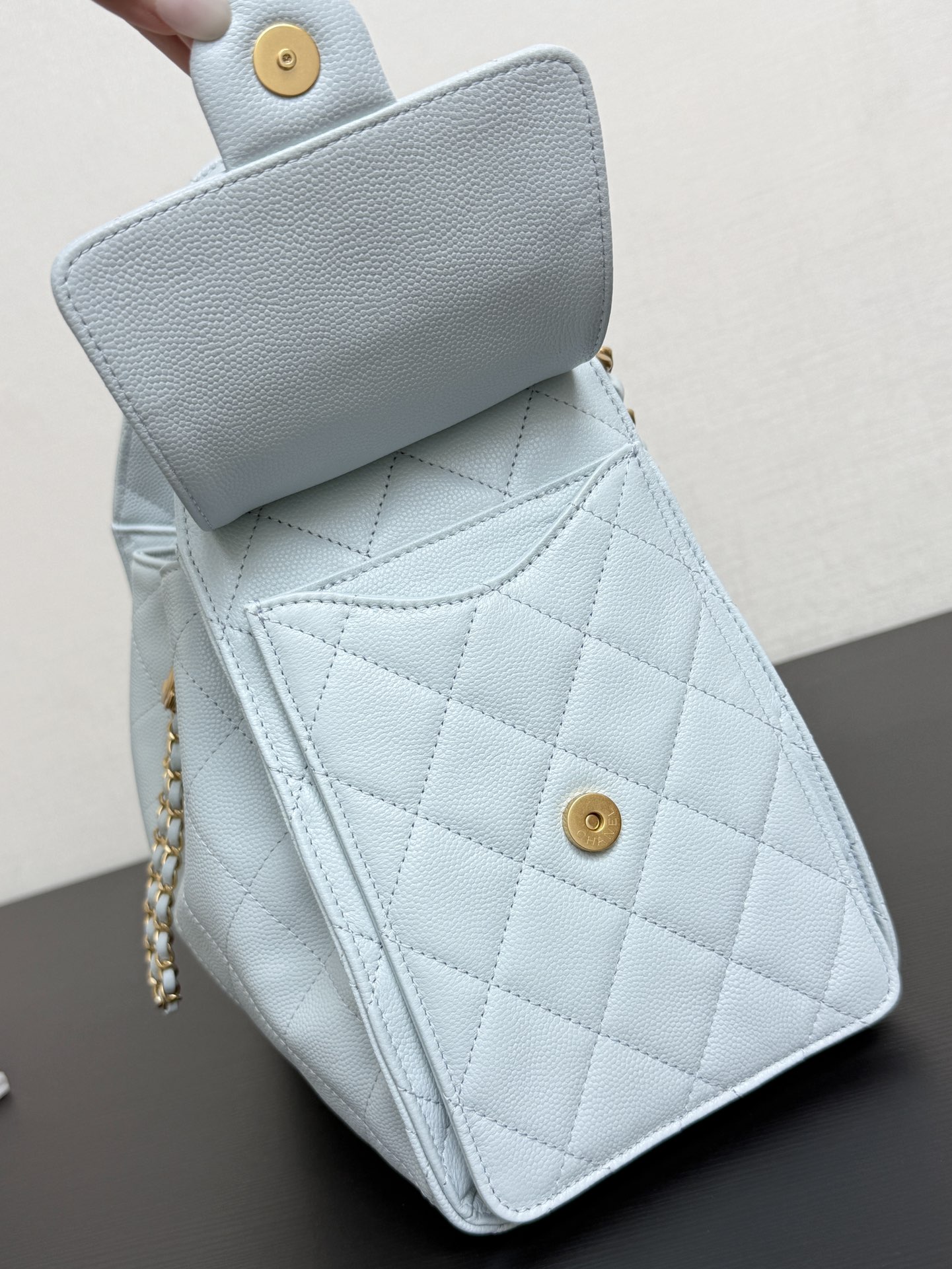 CHANEL 25 Small Handbag   Grained Calfskin & Gold-Tone Metal  Light Blue