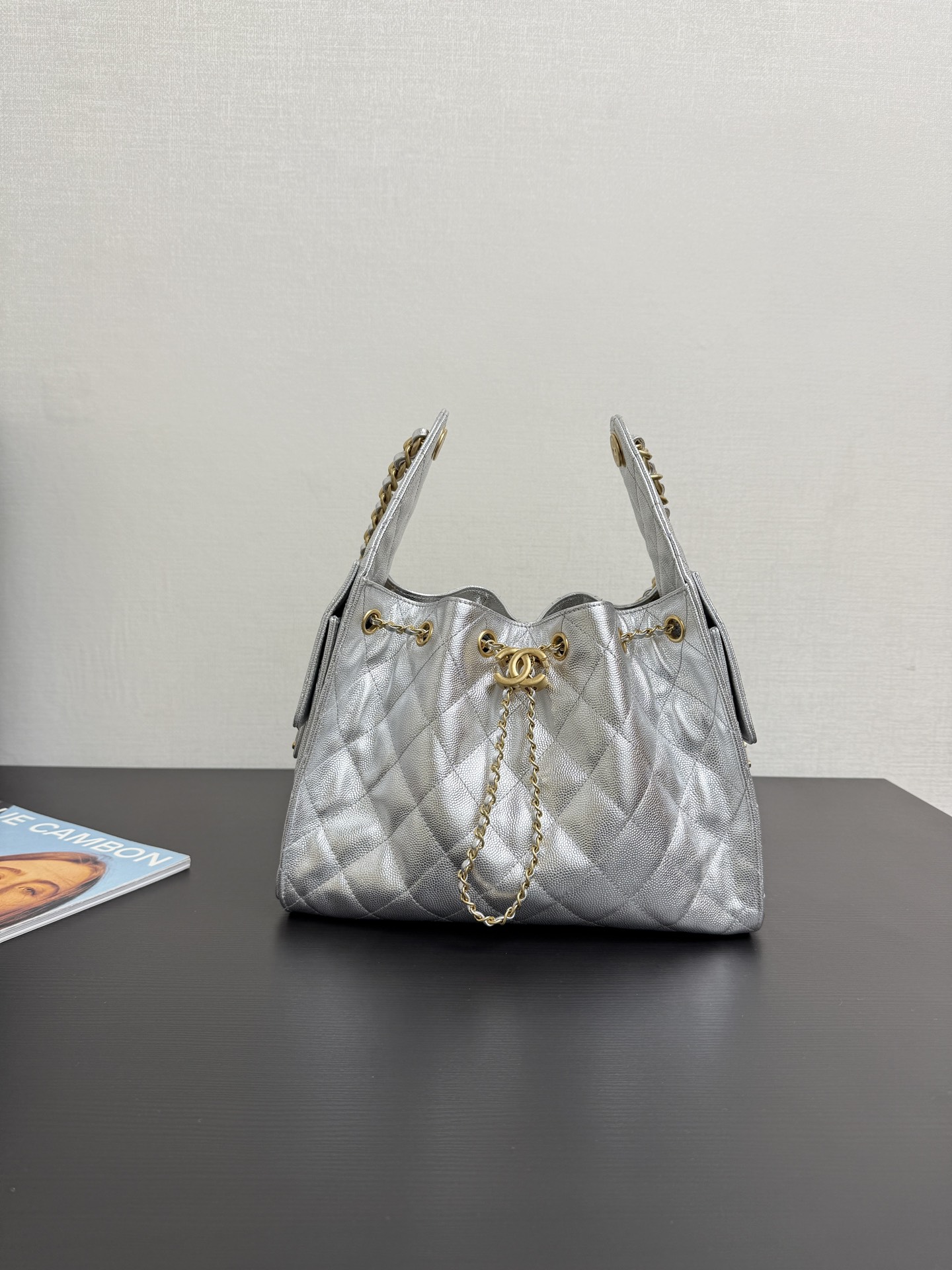 CHANEL 25 Small Handbag   Metallic Grained Calfskin & Gold-Tone Metal  Silvery