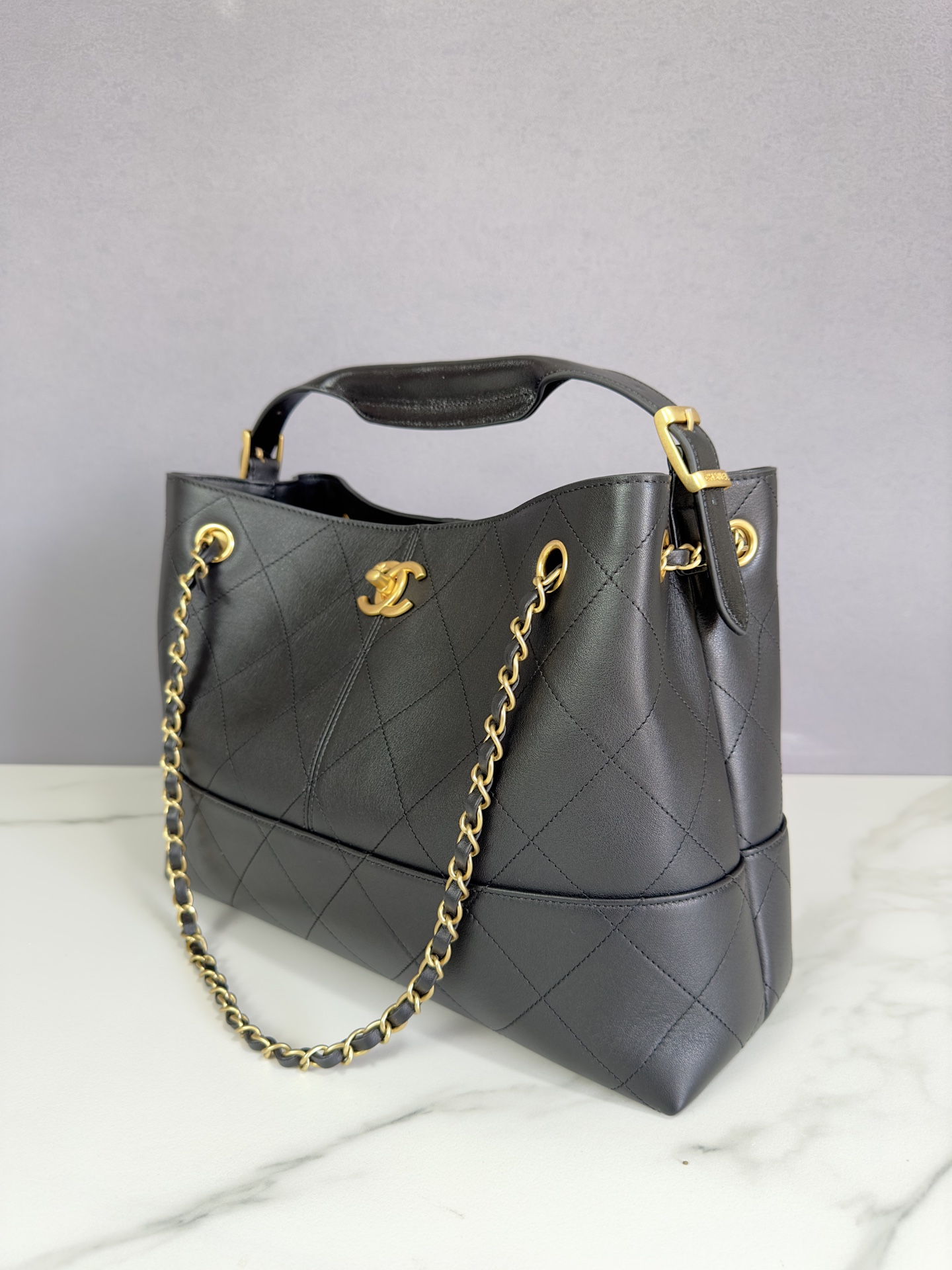 Chanel 25A Shopping Bag, Original Black Calfskin, Small