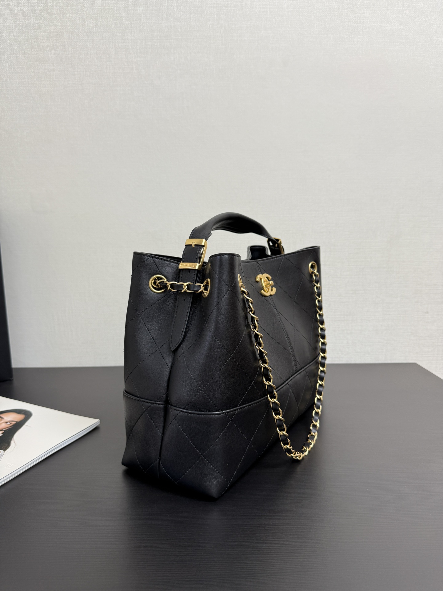 Chanel 25A Shopping Bag, Original Black Calfskin, Small